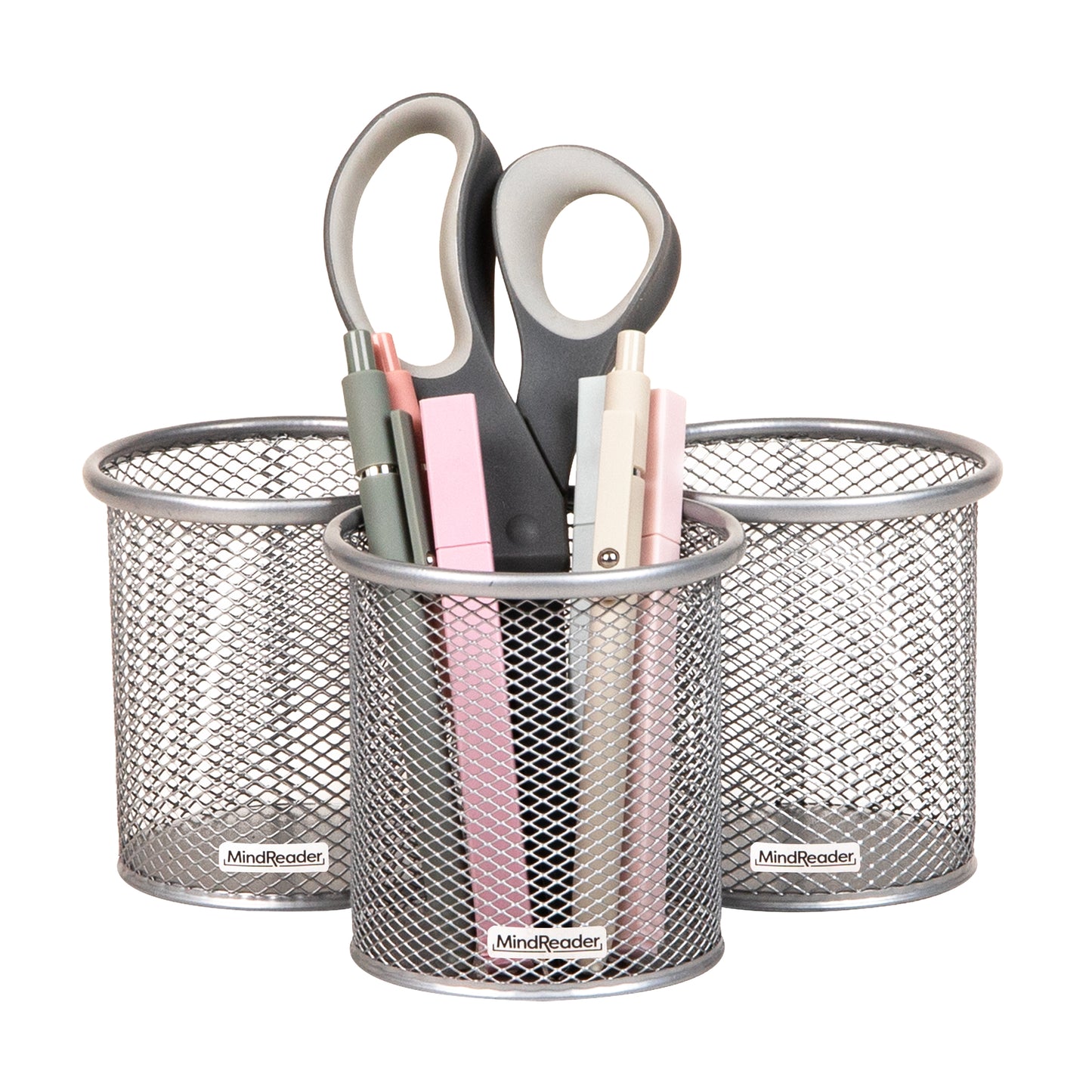 Mind Reader Metal Mesh Pen and Accessories Holders, Desktop Organizer for Office, Makeup, or Kitchen Use, Set of 3