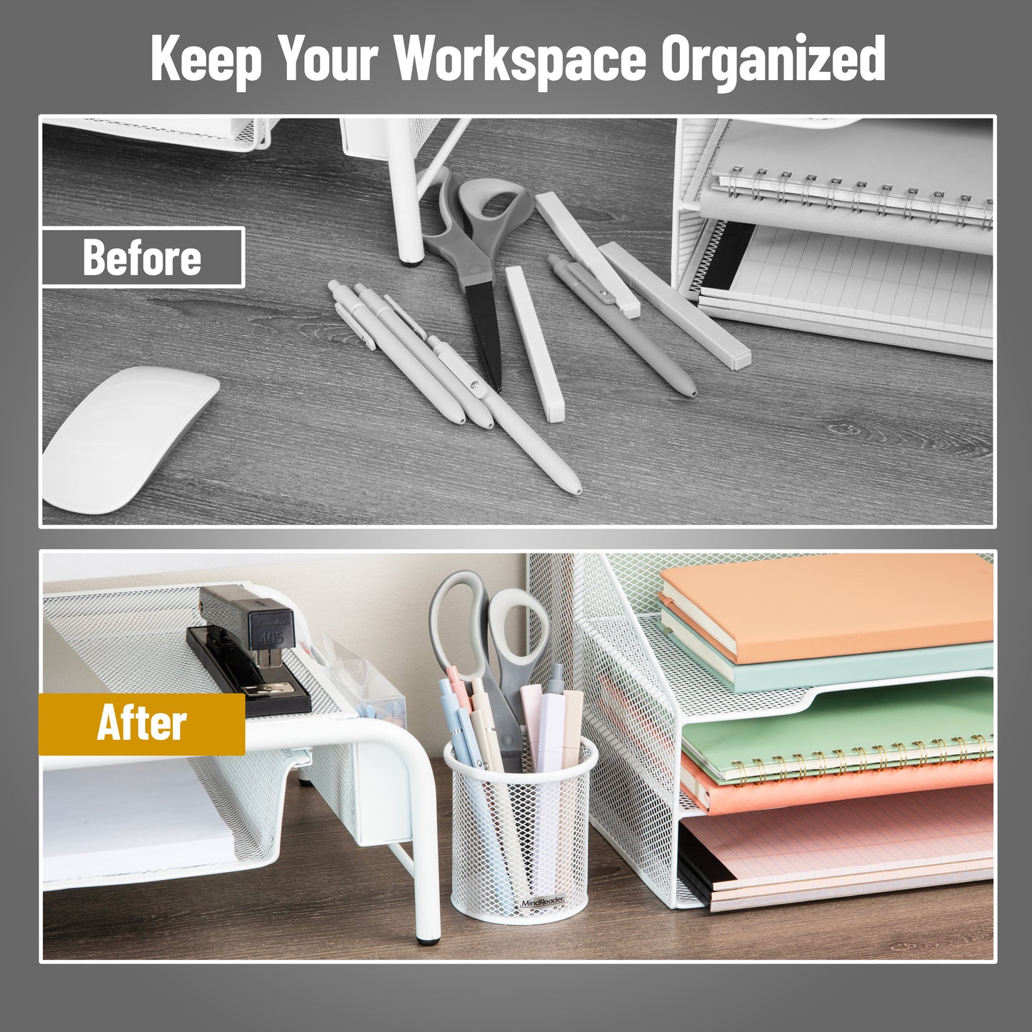 Mind Reader Metal Mesh Pen and Accessories Holders, Desktop Organizer for Office, Makeup, or Kitchen Use, Set of 3