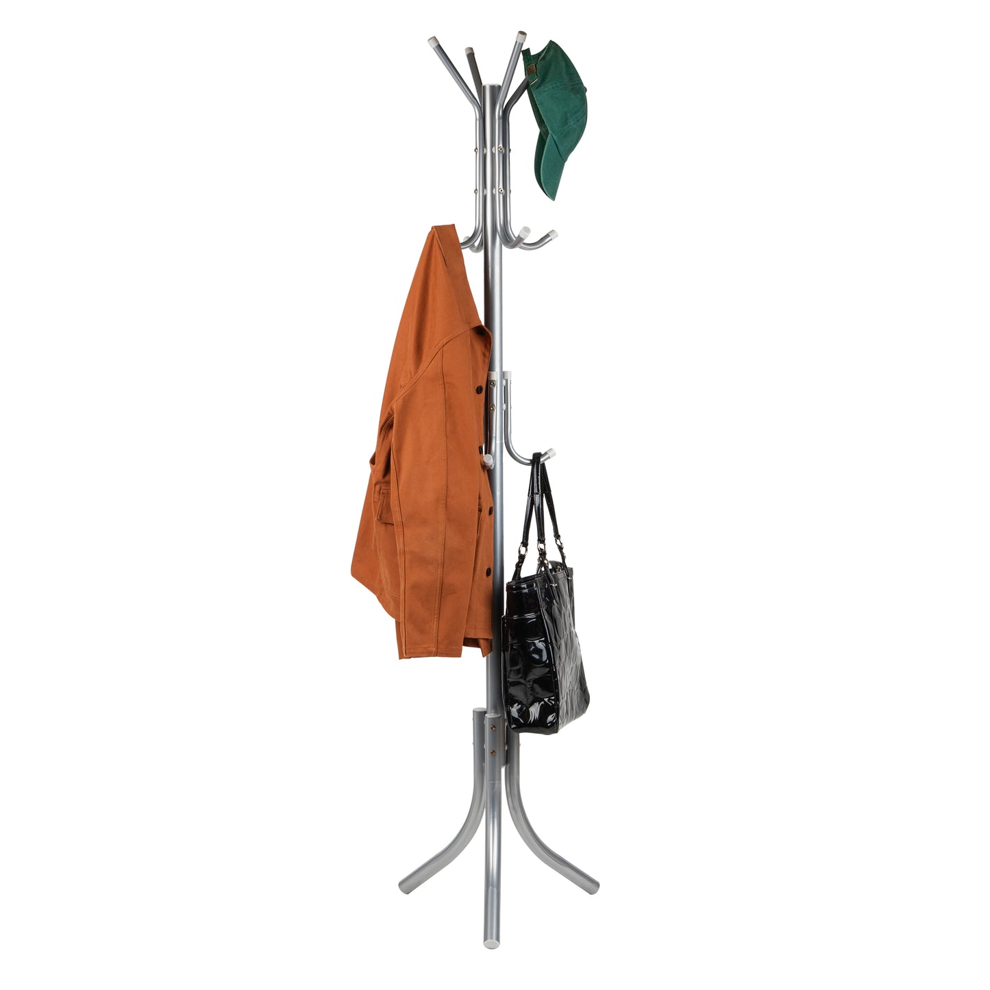 Mind Reader Coat Rack, Hall Tree, Freestanding Organizer, Coat Tree, Hat, Jacket, Purse, Metal, 18"L x 18"W x 68.5"H