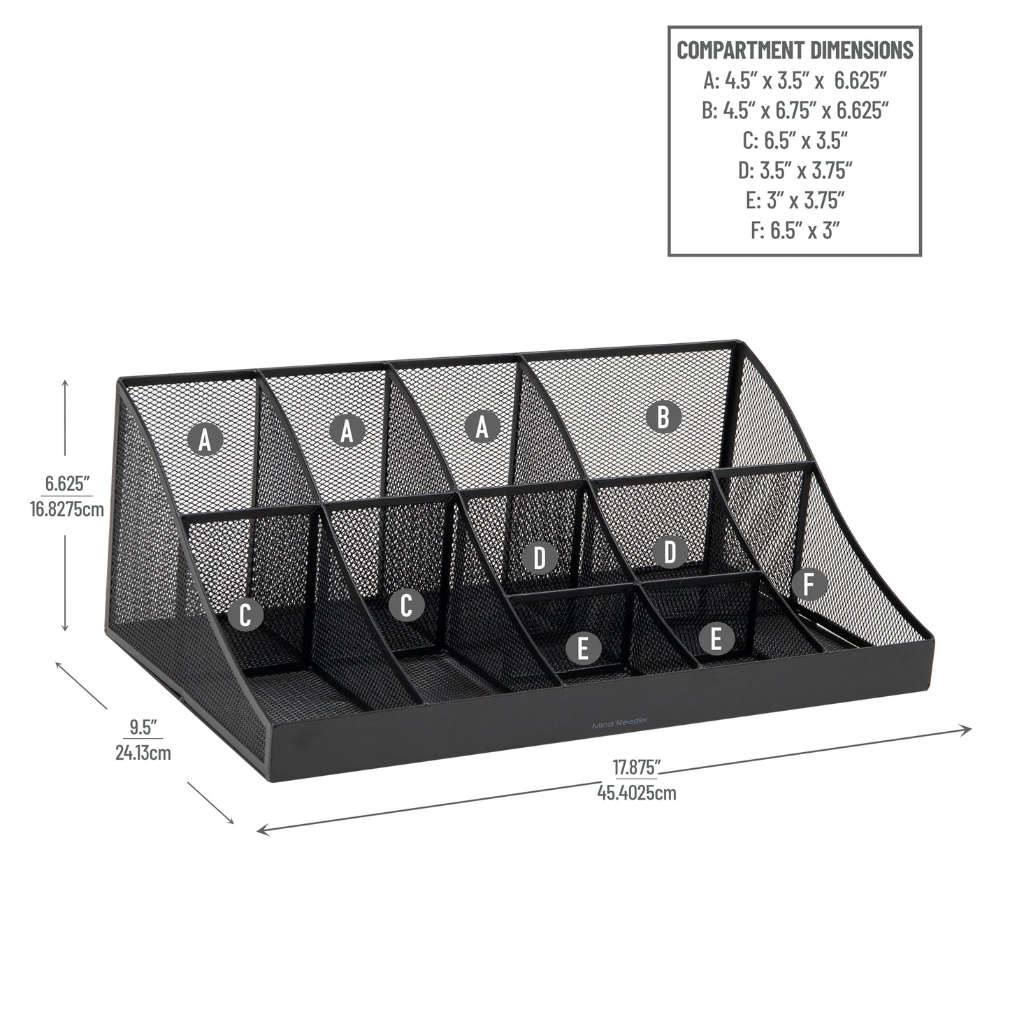 Mind Reader Cup and Condiment Station, Countertop Org, Coffee Bar, Kitchen, Metal Mesh, 17.875"L x 9.5"W x 6.625"H, Black