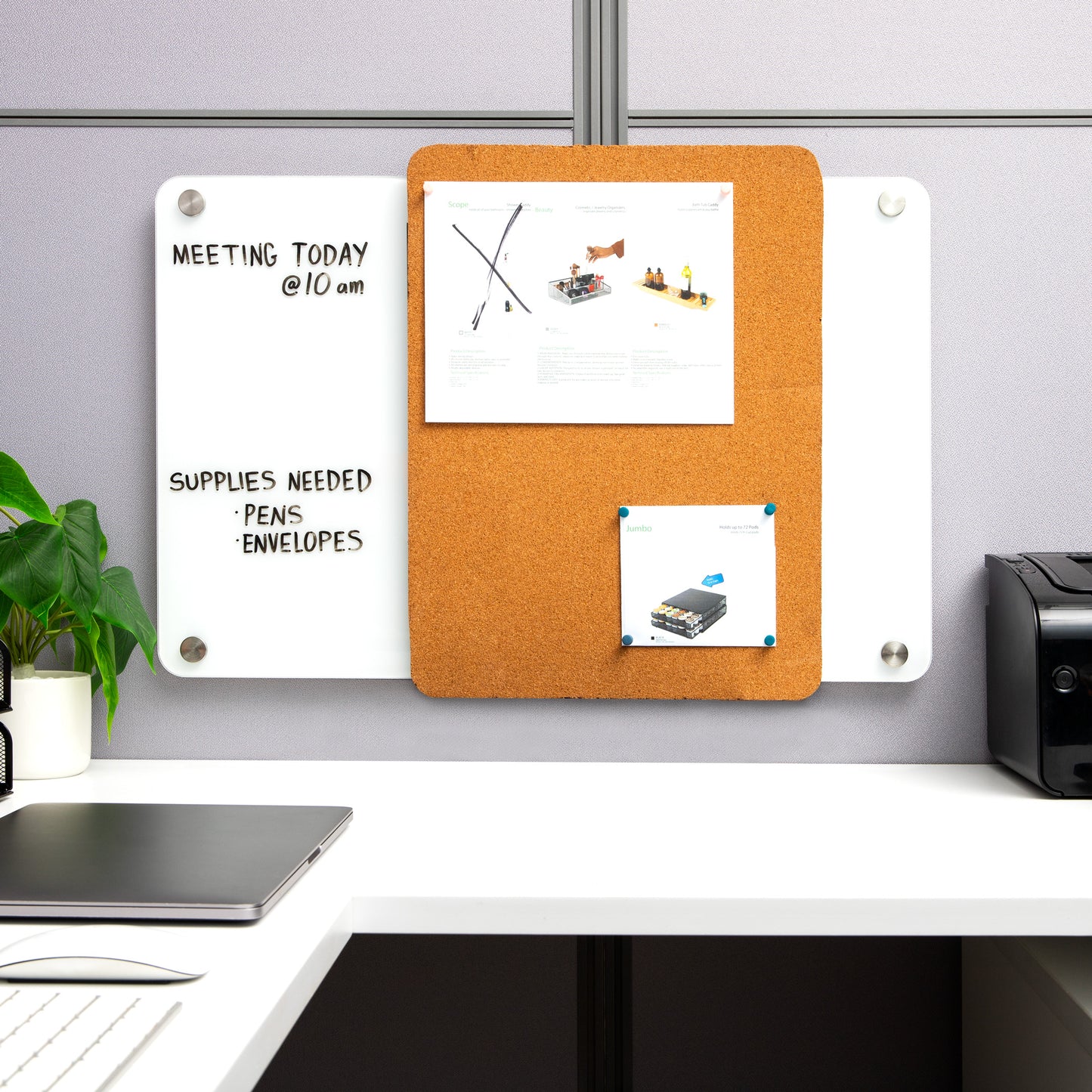 Mind Reader Glass Dry Erase Board with Sliding Corkboard, Wall Mounted Combination Whiteboard and Bulletin Board, 28" x 19.5"