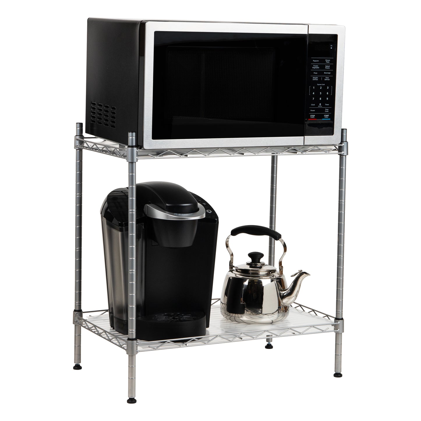Mind Reader Alloy Collection, 2-Tier Industrial Microwave Stand with Utility Shelf, Metal, 22.75"L x 13.25"W x 21.25"H, Silver