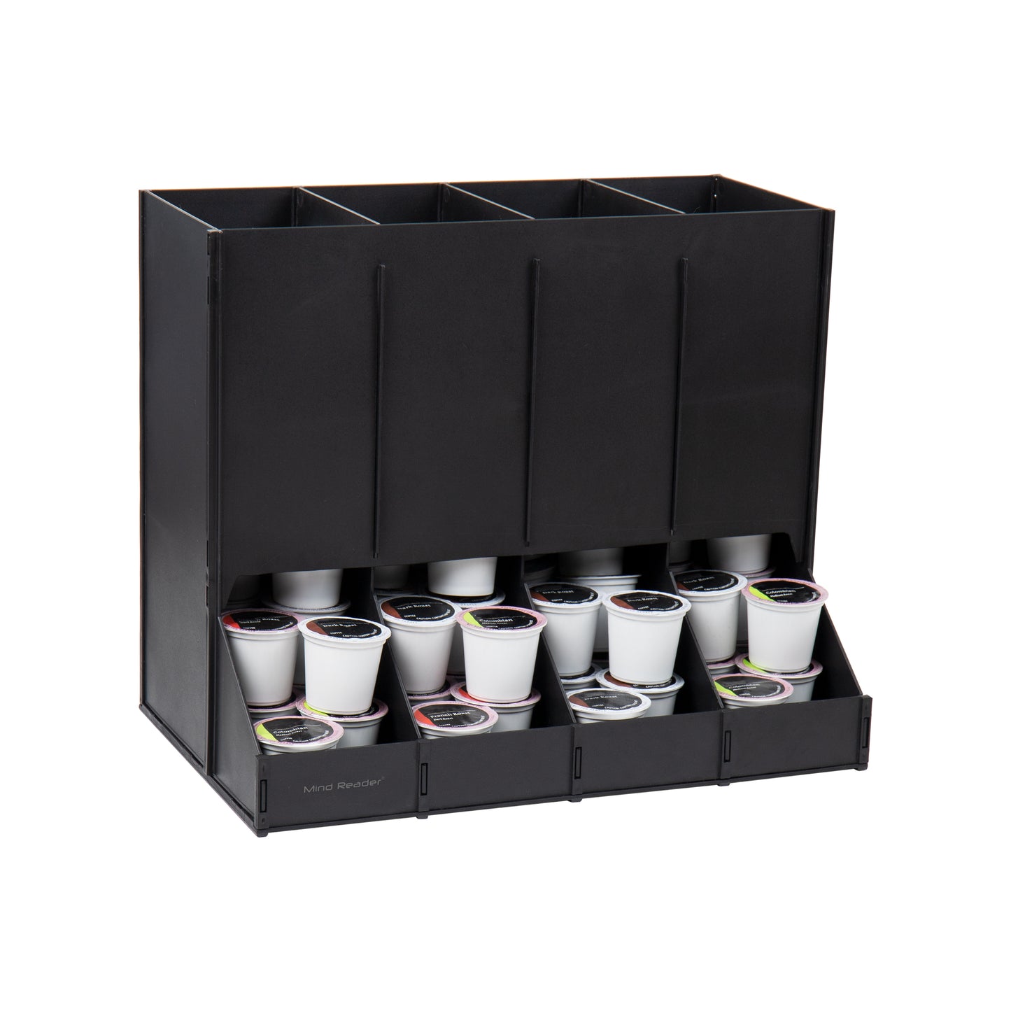 Mind Reader 4-Compartment Single Serve Coffee Pod Dispenser, 120 Pod Capacity, Breakroom, 14.5"L x 9"W x 12.25"H, Black