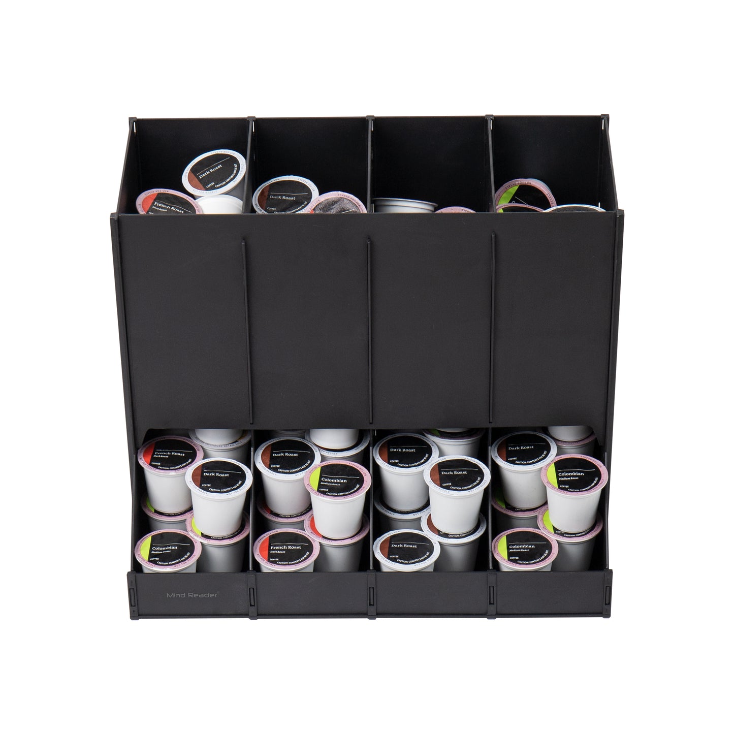 Mind Reader Anchor Collection, 4-Compartment Single Serve Pod Dispenser, 120 Pod Capacity, Countertop Organizer, Breakroom, 14.5"L x 9"W x 12.25"H, Black