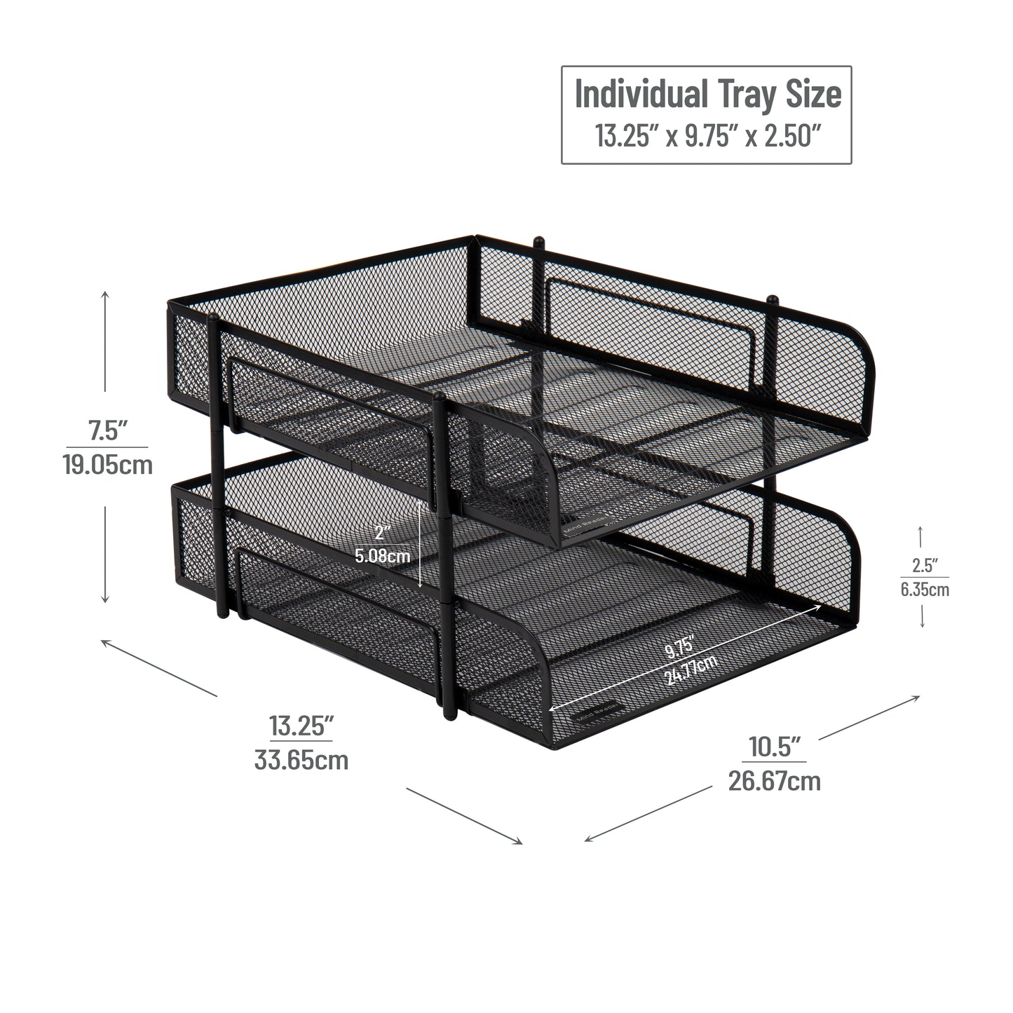 Mind Reader Stackable Paper Tray, Desktop Organizer, File Storage, Office, Metal Mesh, 10.5"L x 13.25"W x 7.5"H, 2 Pcs