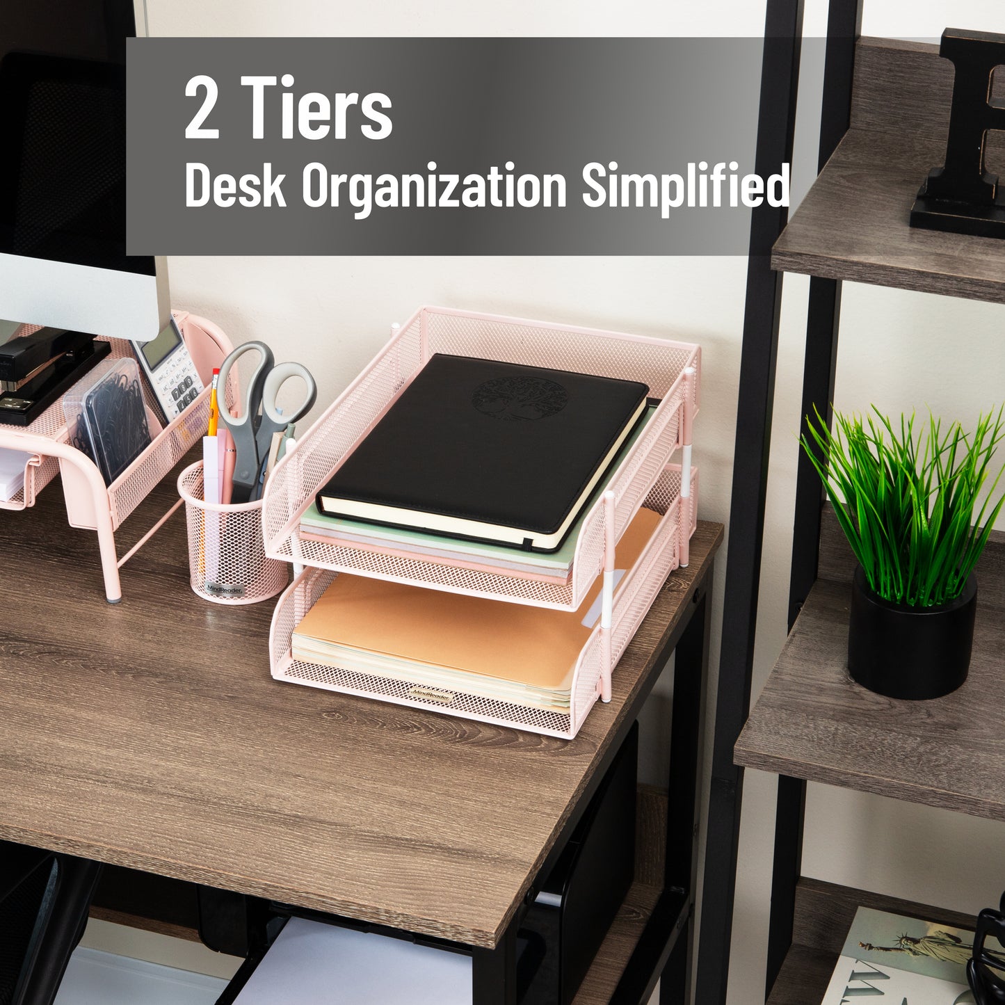 Mind Reader Stackable Paper Tray, Desktop Organizer, File Storage, Office, Metal Mesh, 10.5"L x 13.25"W x 7.5"H, 2 Pcs