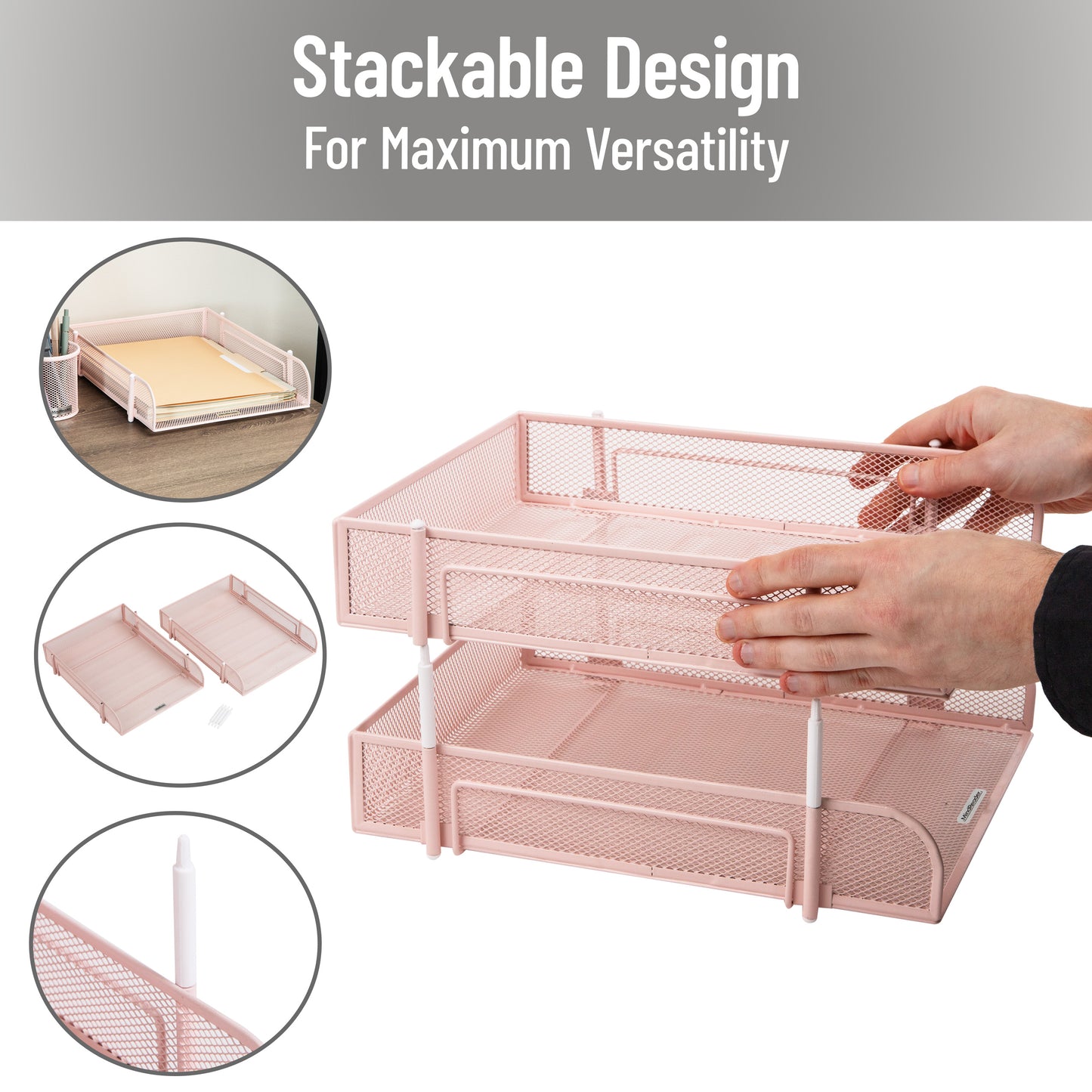 Mind Reader Stackable Paper Tray, Desktop Organizer, File Storage, Office, Metal Mesh, 10.5"L x 13.25"W x 7.5"H, 2 Pcs
