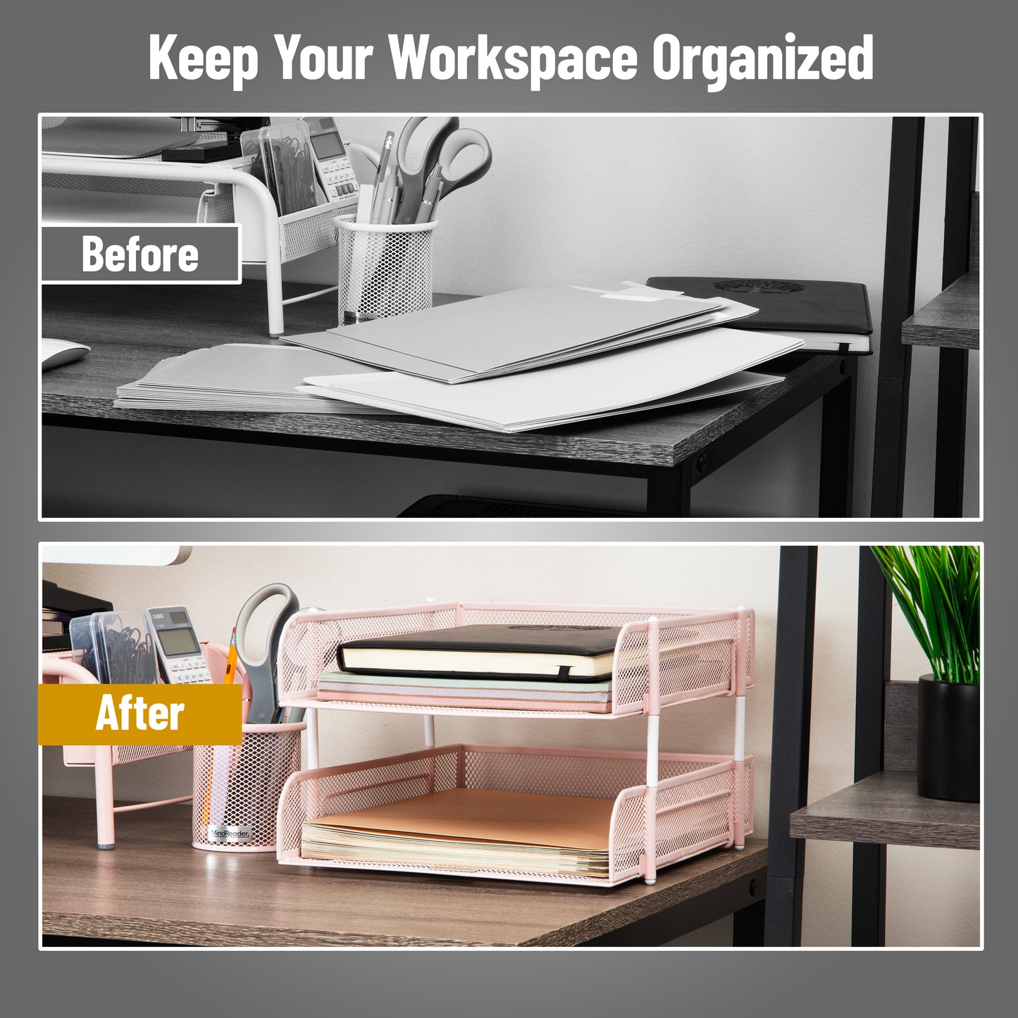 Mind Reader Stackable Paper Tray, Desktop Organizer, File Storage, Office, Metal Mesh, 10.5"L x 13.25"W x 7.5"H, 2 Pcs