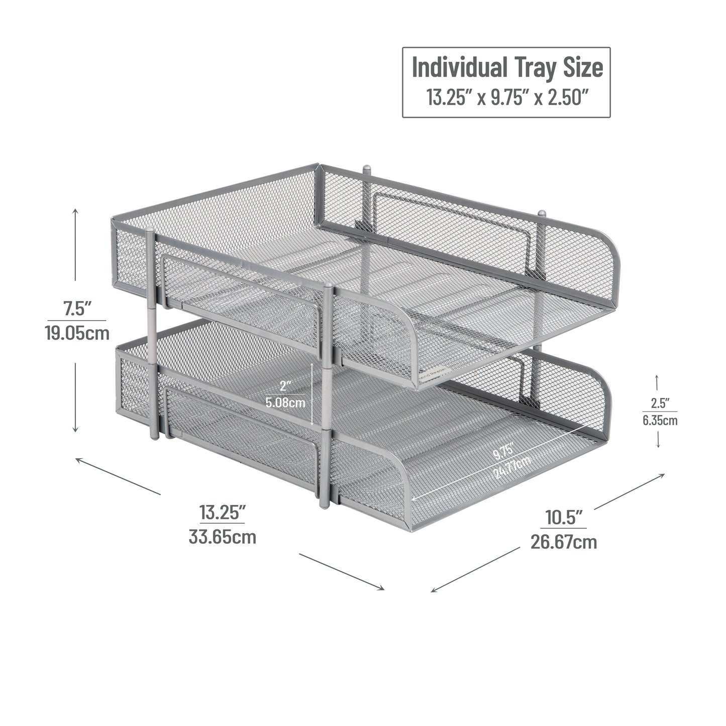 Mind Reader Stackable Paper Tray, Desktop Organizer, File Storage, Office, Metal Mesh, 10.5"L x 13.25"W x 7.5"H, 2 Pcs