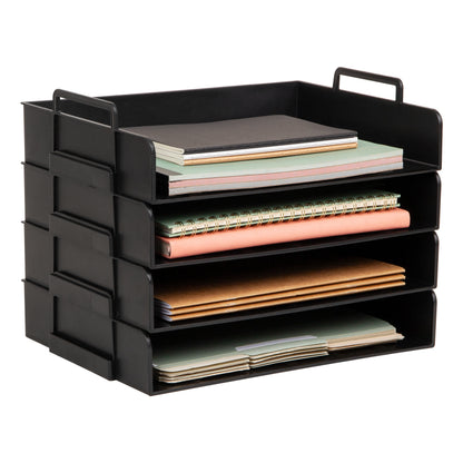 Mind Reader Stackable Paper Tray, Desktop Organizer, File Storage, Office, Plastic, 13.75"L x 10"W x 10.75"H, 4 Pcs.