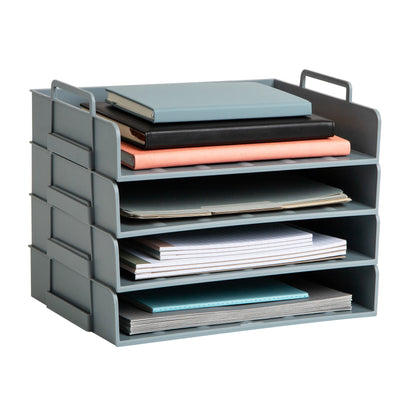 Mind Reader Stackable Paper Tray, Desktop Organizer, File Storage, Office, Plastic, 13.75"L x 10"W x 10.75"H, 4 Pcs.