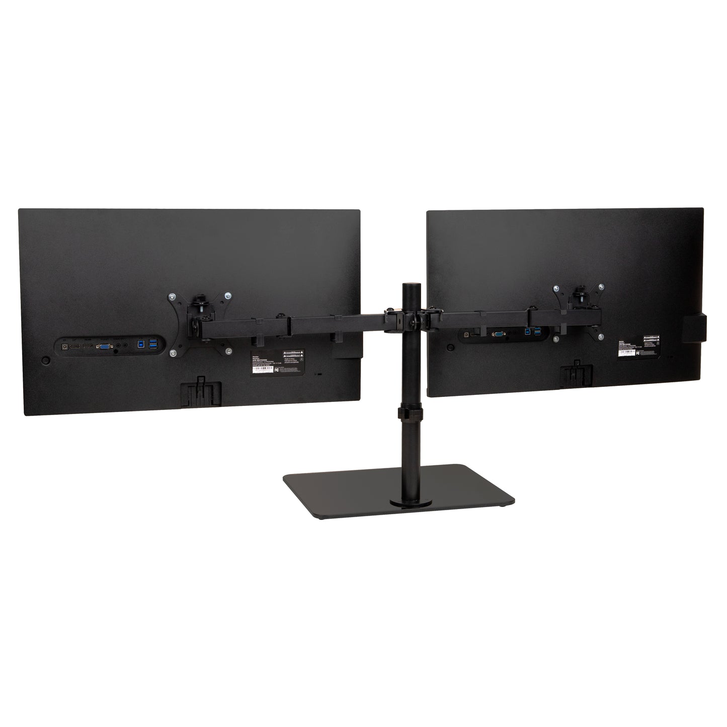 Mind Reader Freestanding Dual Monitor Desk Mount for 13"-32" Screens , VESA 75x75/100x100, Full Motion with 180° Rotation, ±90° Swivel, ±45° Tilt, Holds Up to 17.6 lbs Each – No Clamp, Base Stand with Cable Management, Black