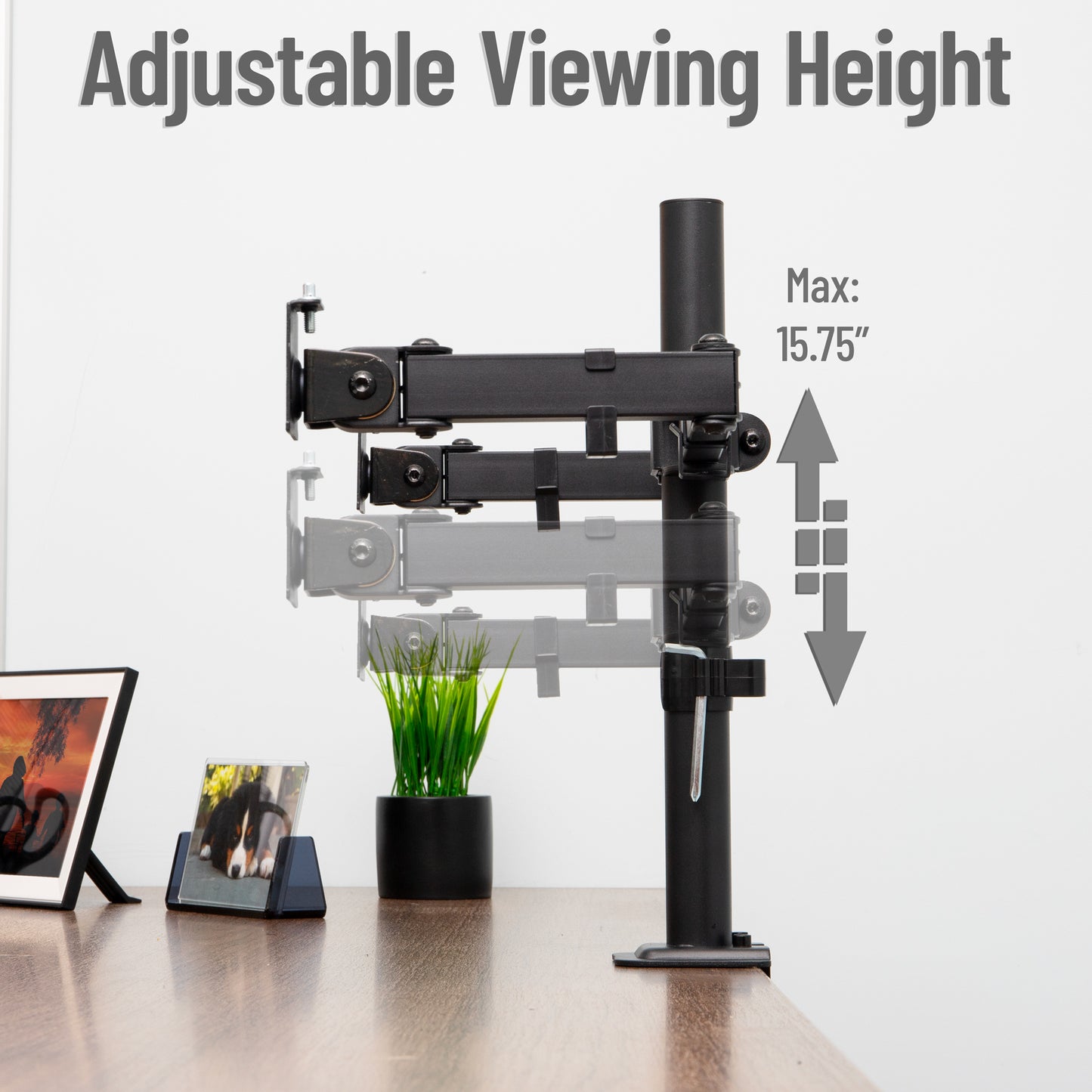 Mind Reader Dual Monitor Desk Mount for 13"-32" Screens, Adjustable VESA Mount with 180° Rotation, ±90° Swivel, ±45° Tilt, Integrated Cable Management, 17.6 lb Capacity Each, Black