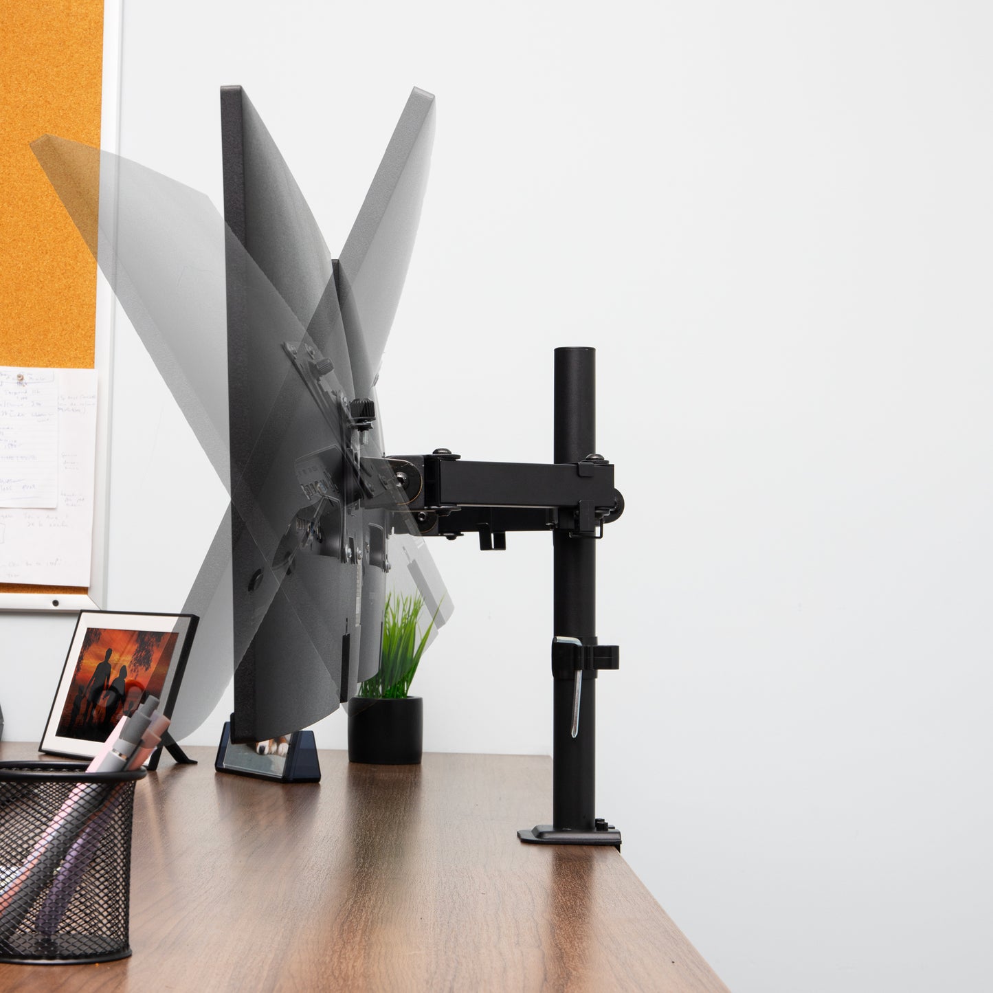 Mind Reader Dual Monitor Desk Mount for 13"-32" Screens, Adjustable VESA Mount with 180° Rotation, ±90° Swivel, ±45° Tilt, Integrated Cable Management, 17.6 lb Capacity Each, Black