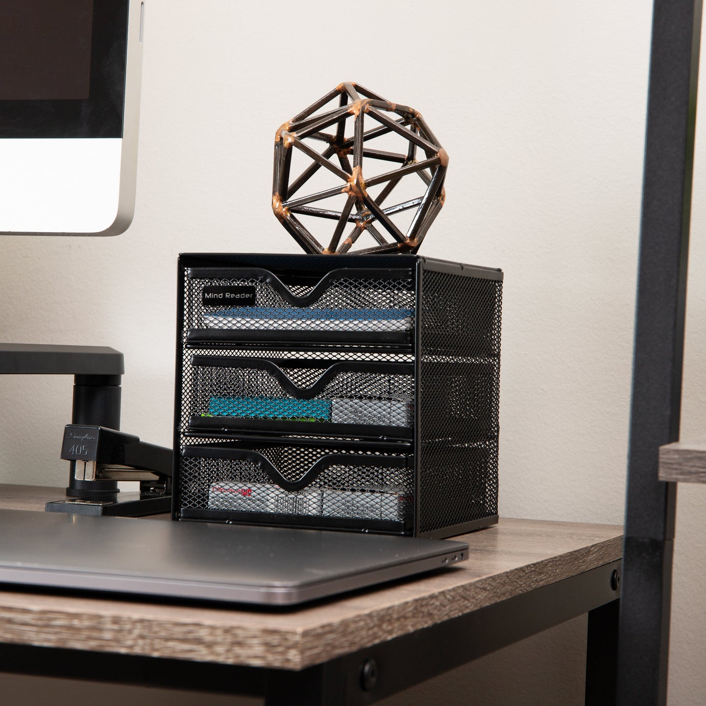 Mind Reader Metal Geometric Sculpture, Modern, Office Decoration, Home Decor, Metal, Black