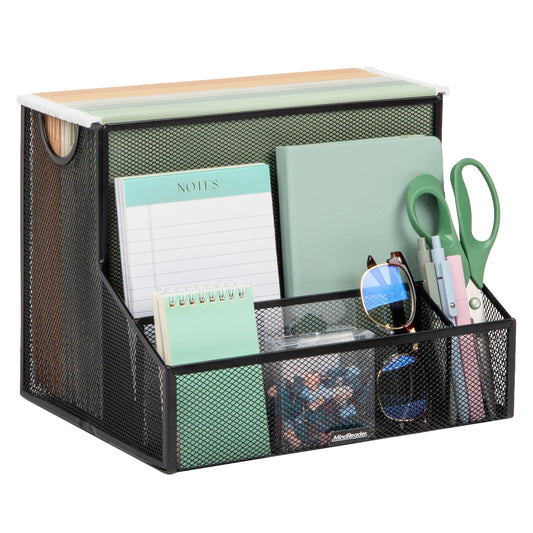 Mind Reader Desktop Organizer, Vertical File Storage, Letter Size, Office, Metal Mesh, 12.15"L x 9.5"W x 9.5"H, Black