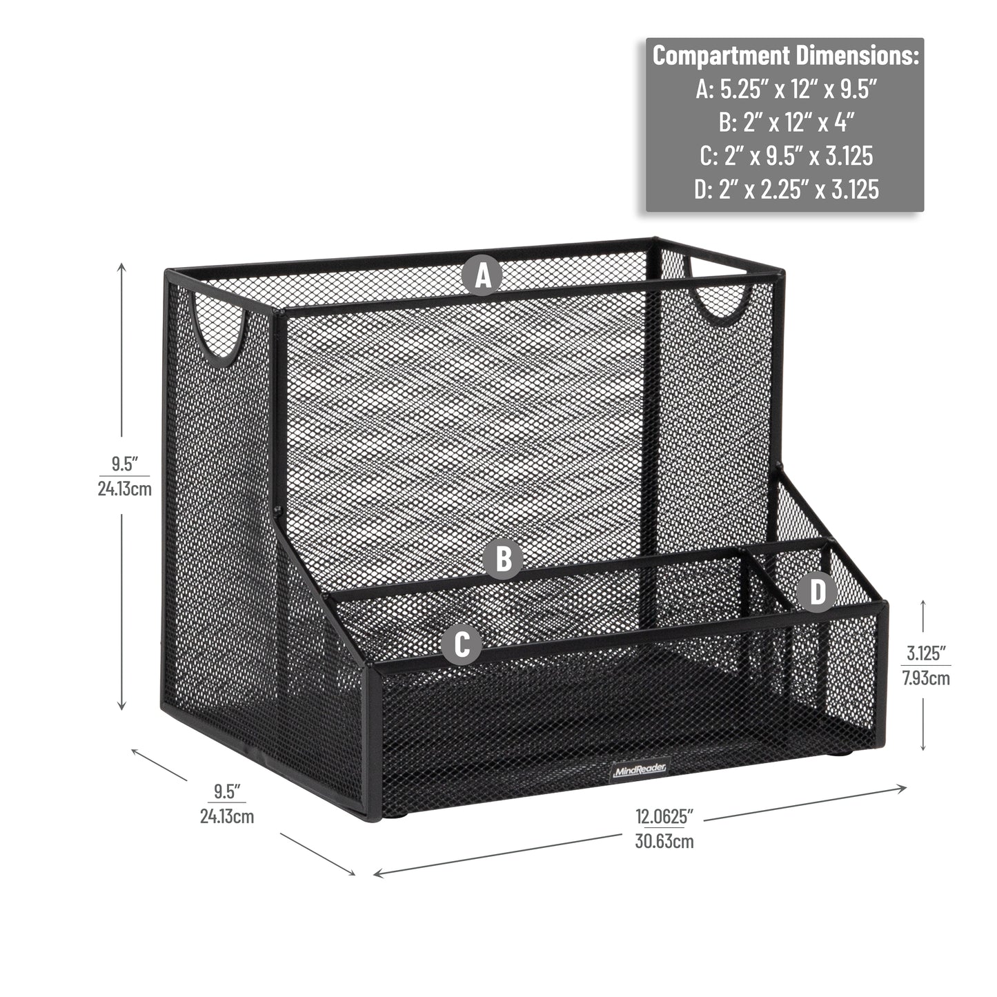 Mind Reader Desktop Organizer, Vertical File Storage, Letter Size, Office, Metal Mesh, 12.15"L x 9.5"W x 9.5"H, Black
