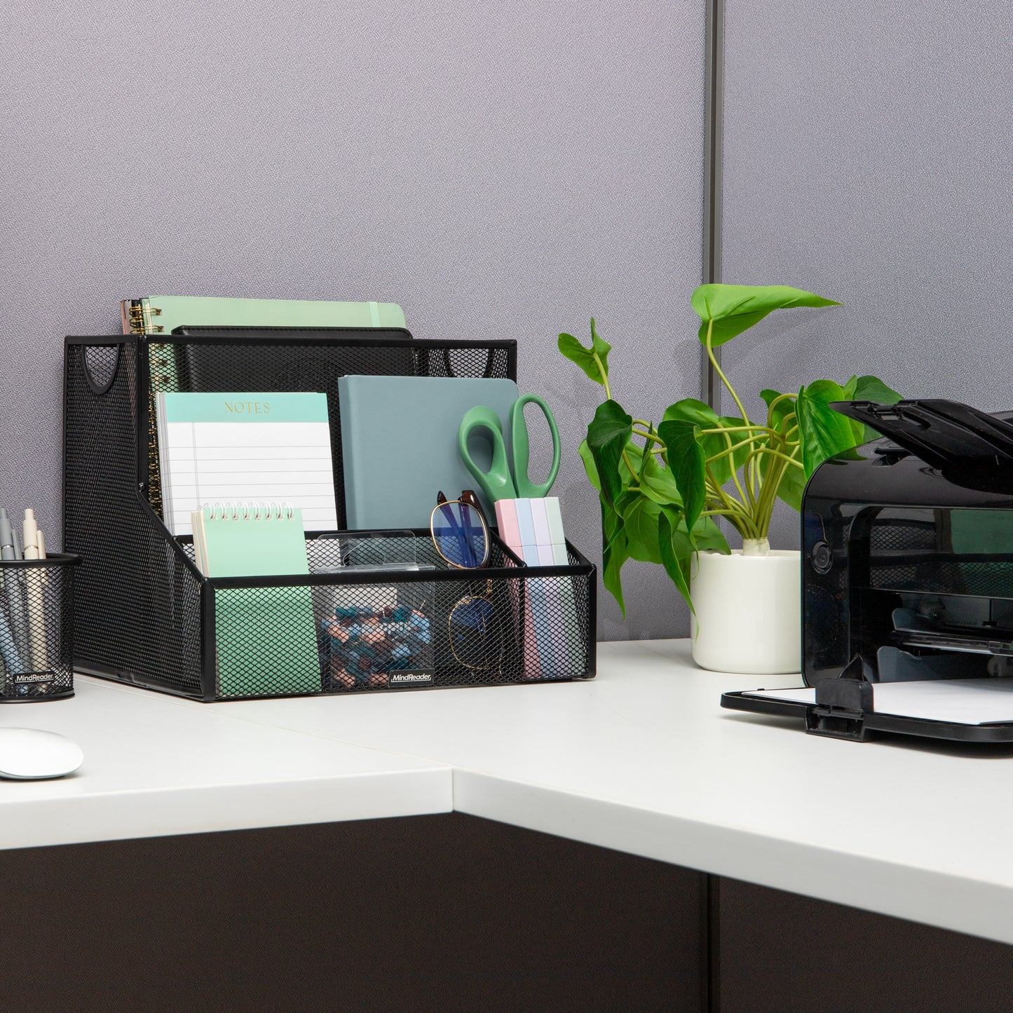 Mind Reader Desktop Organizer, Vertical File Storage, Letter Size, Office, Metal Mesh, 12.15"L x 9.5"W x 9.5"H, Black