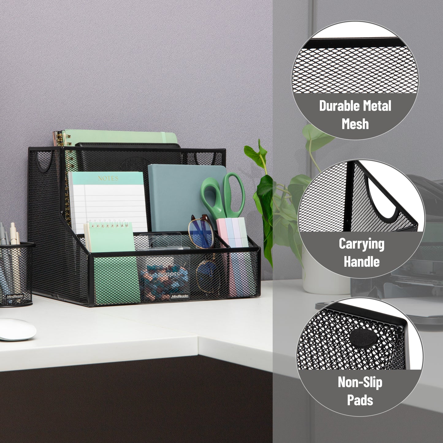 Mind Reader Desktop Organizer, Vertical File Storage, Letter Size, Office, Metal Mesh, 12.15"L x 9.5"W x 9.5"H, Black