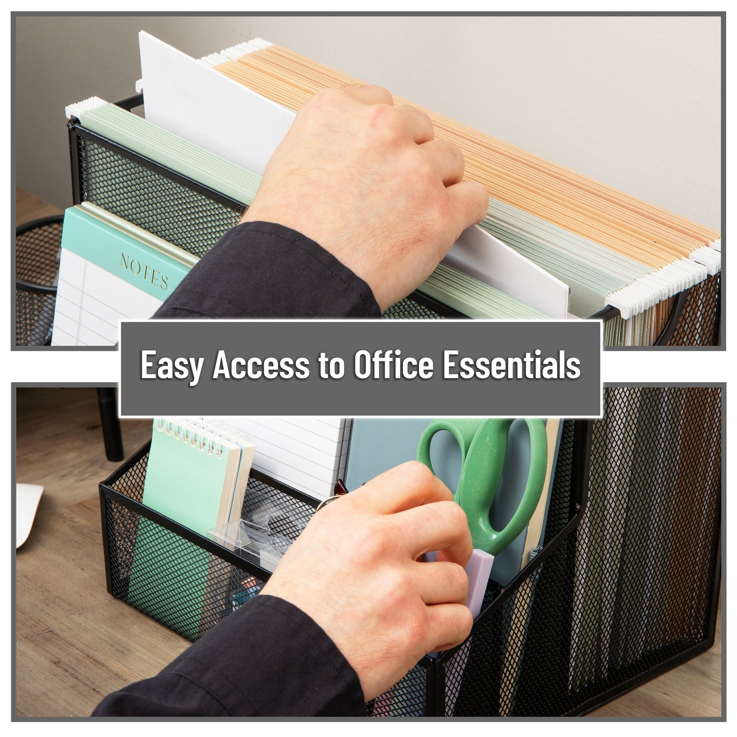 Mind Reader Desktop Organizer, Vertical File Storage, Letter Size, Office, Metal Mesh, 12.15"L x 9.5"W x 9.5"H, Black