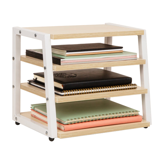 Mind Reader 4-Tier Desk Organizer, File Storage, Documents, Office, Metal, MDF, 14.5"L x 10.5"W x 12"H, White