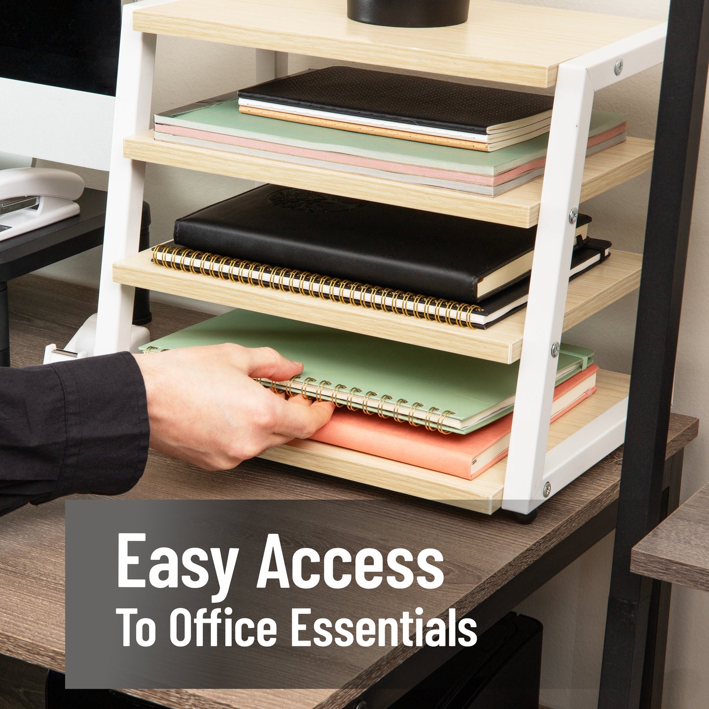 Mind Reader 4-Tier Desk Organizer, File Storage, Documents, Office, Metal, MDF, 14.5"L x 10.5"W x 12"H, White