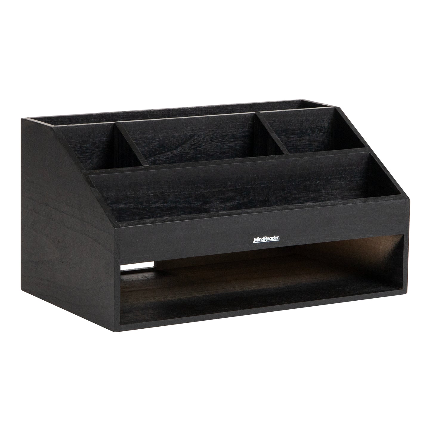 Mind Reader Desk Organizer, File Storage, Accessory Holder, Cord Management, Office, Wood, 16.25"L x 9.5"W x 8.5"H, Black