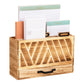 Mind Reader Natural Wood Desktop Mail Organizer with Drawer, 3-Tier Letter Holder with Label Slots, Office Desk Paper Sorter, Brown