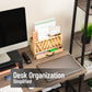 Mind Reader Natural Wood Desktop Mail Organizer with Drawer, 3-Tier Letter Holder with Label Slots, Office Desk Paper Sorter, Brown
