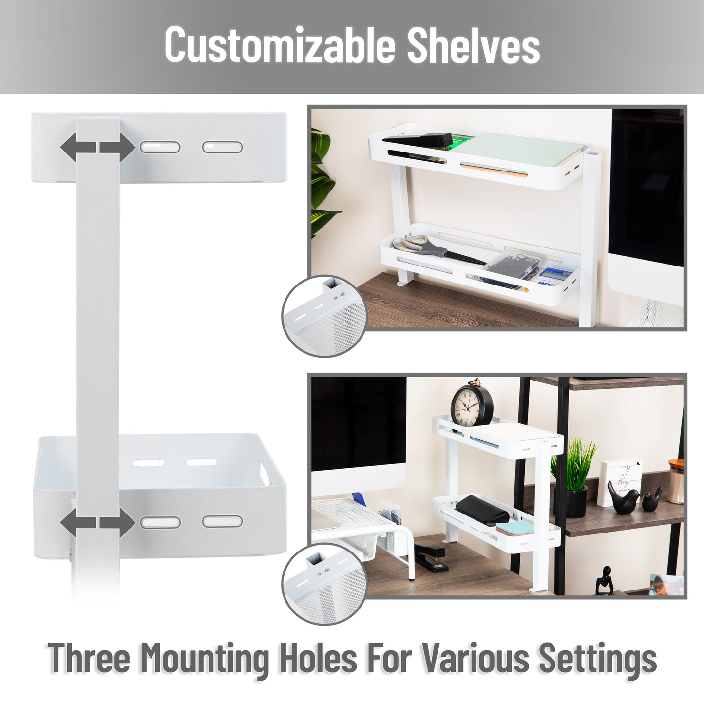 Mind Reader 2-Tier Desk Organizer with Clamp, Accessory Shelf for Office or Gaming, Office, Metal, White