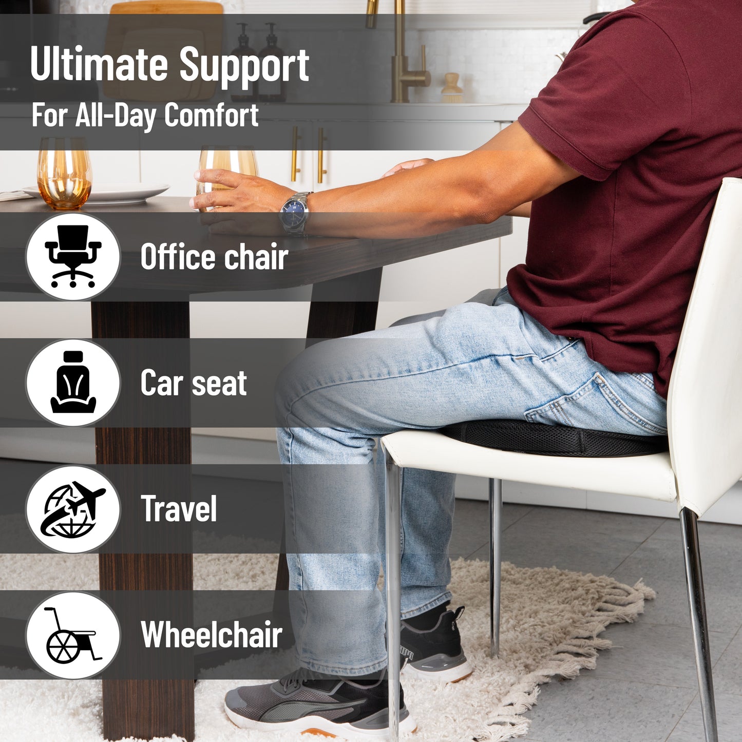 Mind Reader Air-Cloud Gel Donut Pillow, Ergonomic Memory Foam Seat Cushion with Cooling Core, Tailbone, Hemorrhoid, Pregnancy Relief, Black