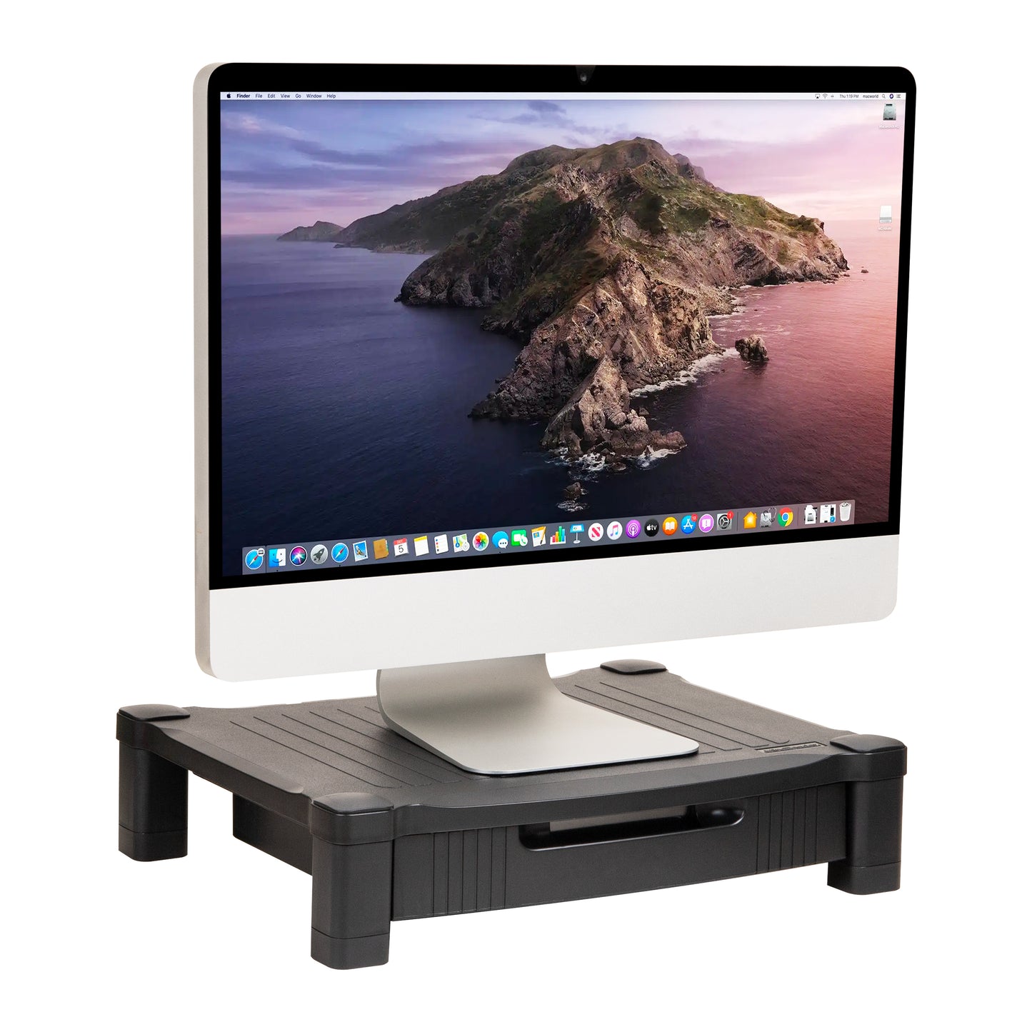 Mind Reader Monitor Stand, Storage Drawer, Desktop Organizer, Laptop Riser, Office, 17.25"L x 13.25"W x 4"H, Black