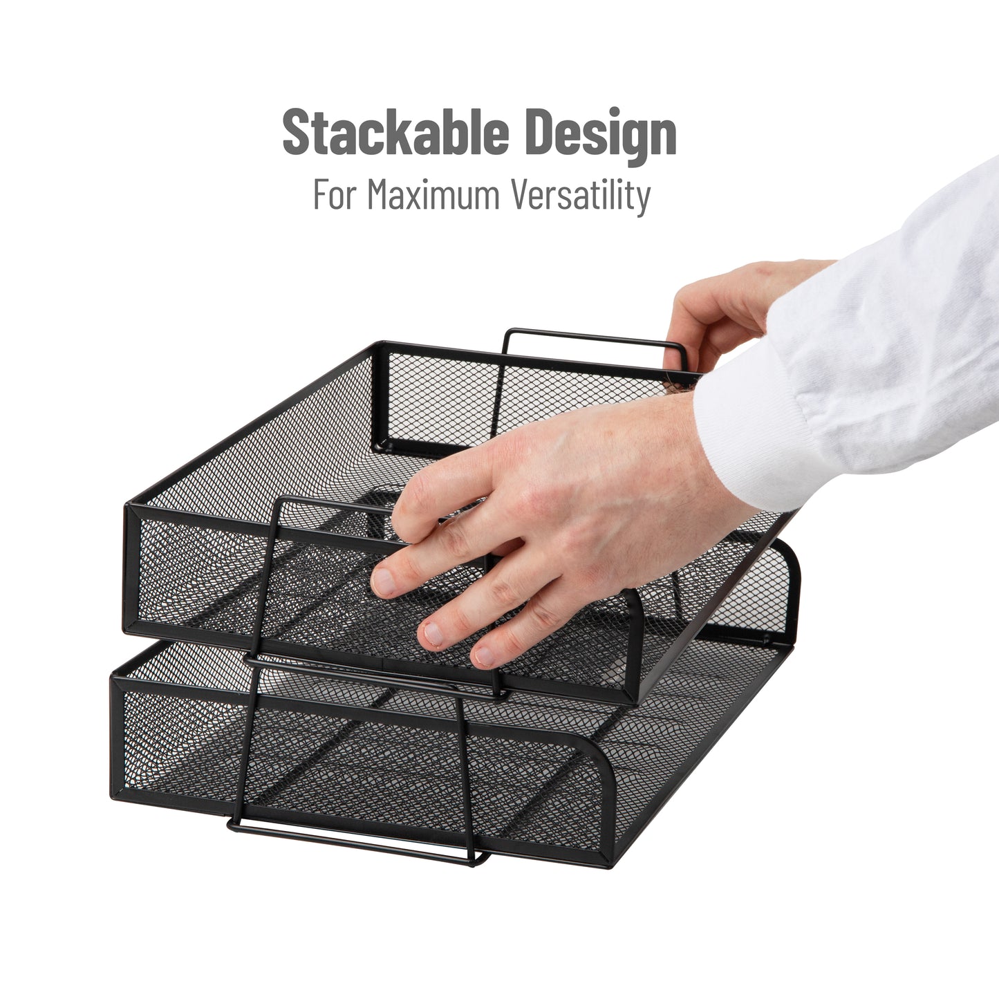 Mind Reader Stackable Paper Tray, Desktop Organizer, File Storage, Office, Metal Mesh, 14"L x 9.75"W x 6"H, 2 Pcs.