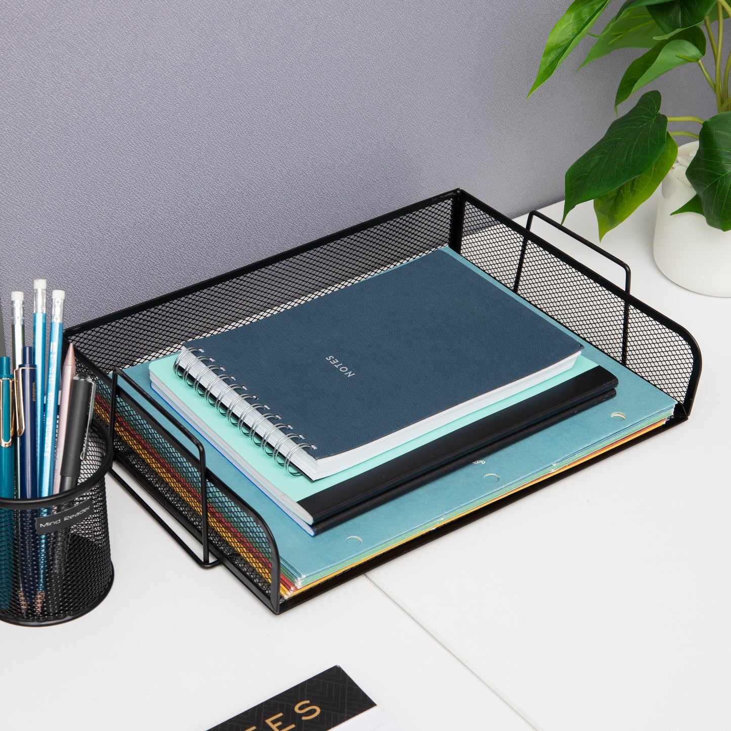 Mind Reader Stackable Paper Tray, Desktop Organizer, File Storage, Office, Metal Mesh, 14"L x 9.75"W x 6"H, 2 Pcs.