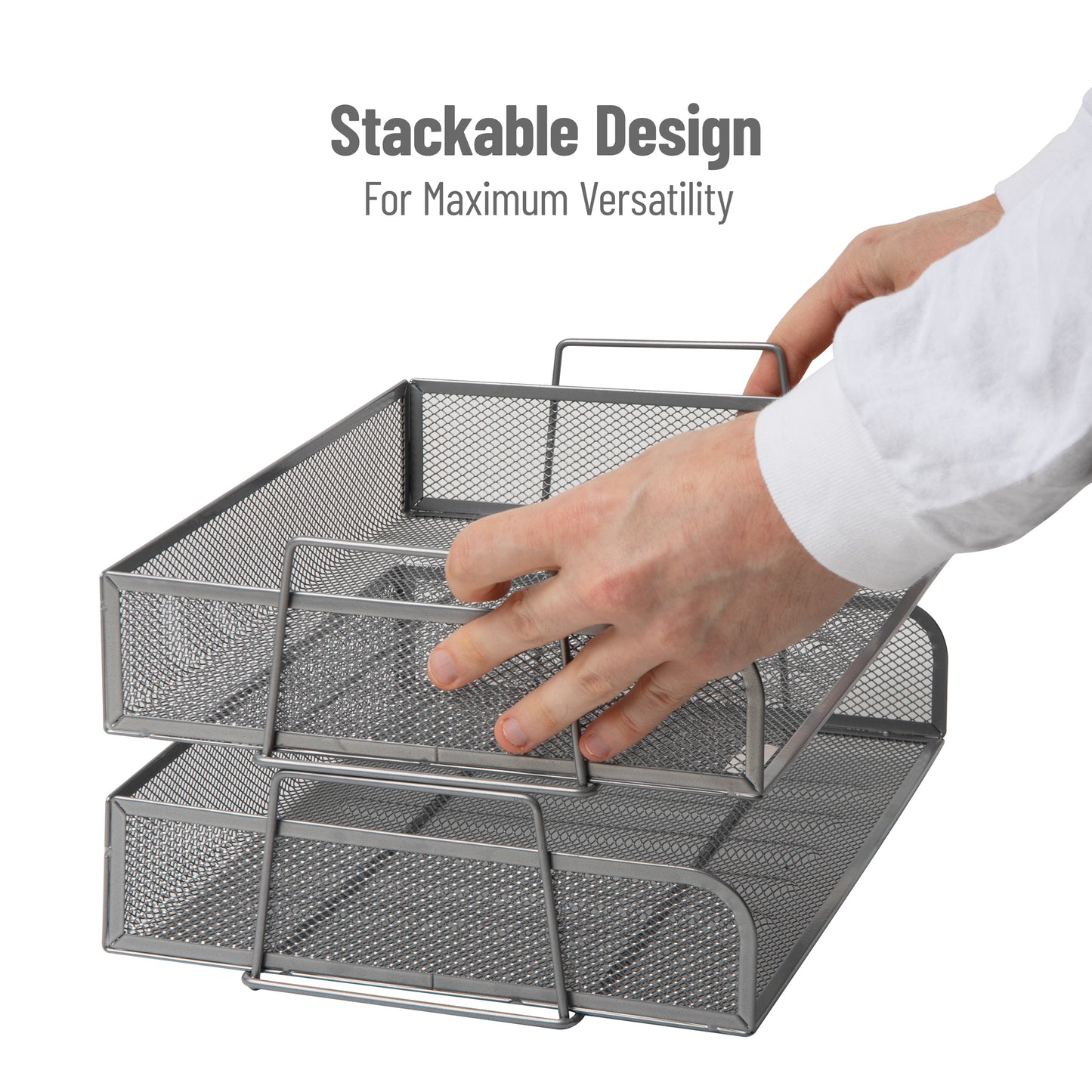 Mind Reader Stackable Paper Tray, Desktop Organizer, File Storage, Office, Metal Mesh, 14"L x 9.75"W x 6"H, 2 Pcs.