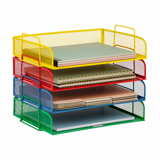 Mind Reader Stackable Paper Tray, Desktop Organizer, File Storage, Office, Metal Mesh, 13.25"L x 9.75"W x 11.25"H, 4 Pcs.