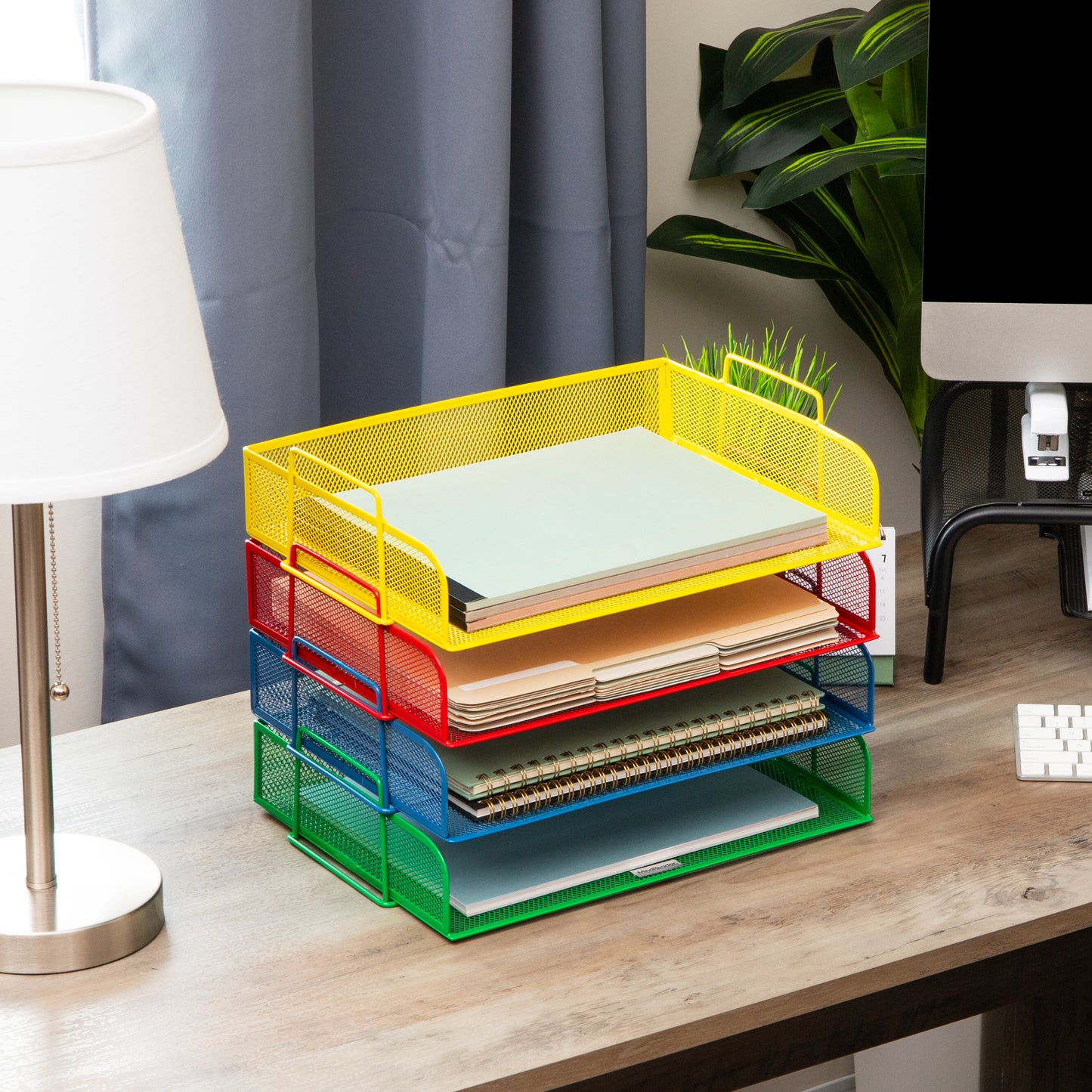 Mind Reader Stackable Paper Tray, Desktop Organizer, File Storage, Office, Metal Mesh, 13.25"L x 9.75"W x 11.25"H, 4 Pcs.