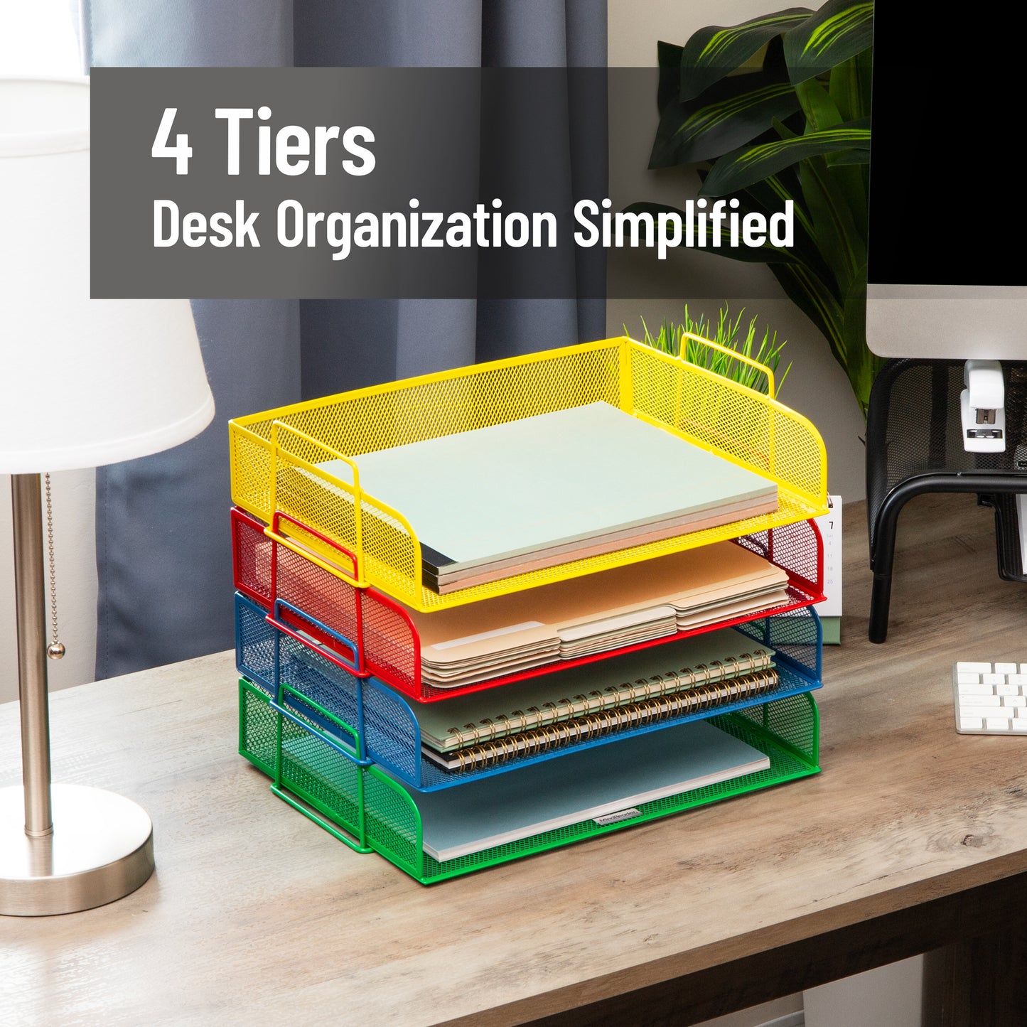 Mind Reader Stackable Paper Tray, Desktop Organizer, File Storage, Office, Metal Mesh, 13.25"L x 9.75"W x 11.25"H, 4 Pcs.
