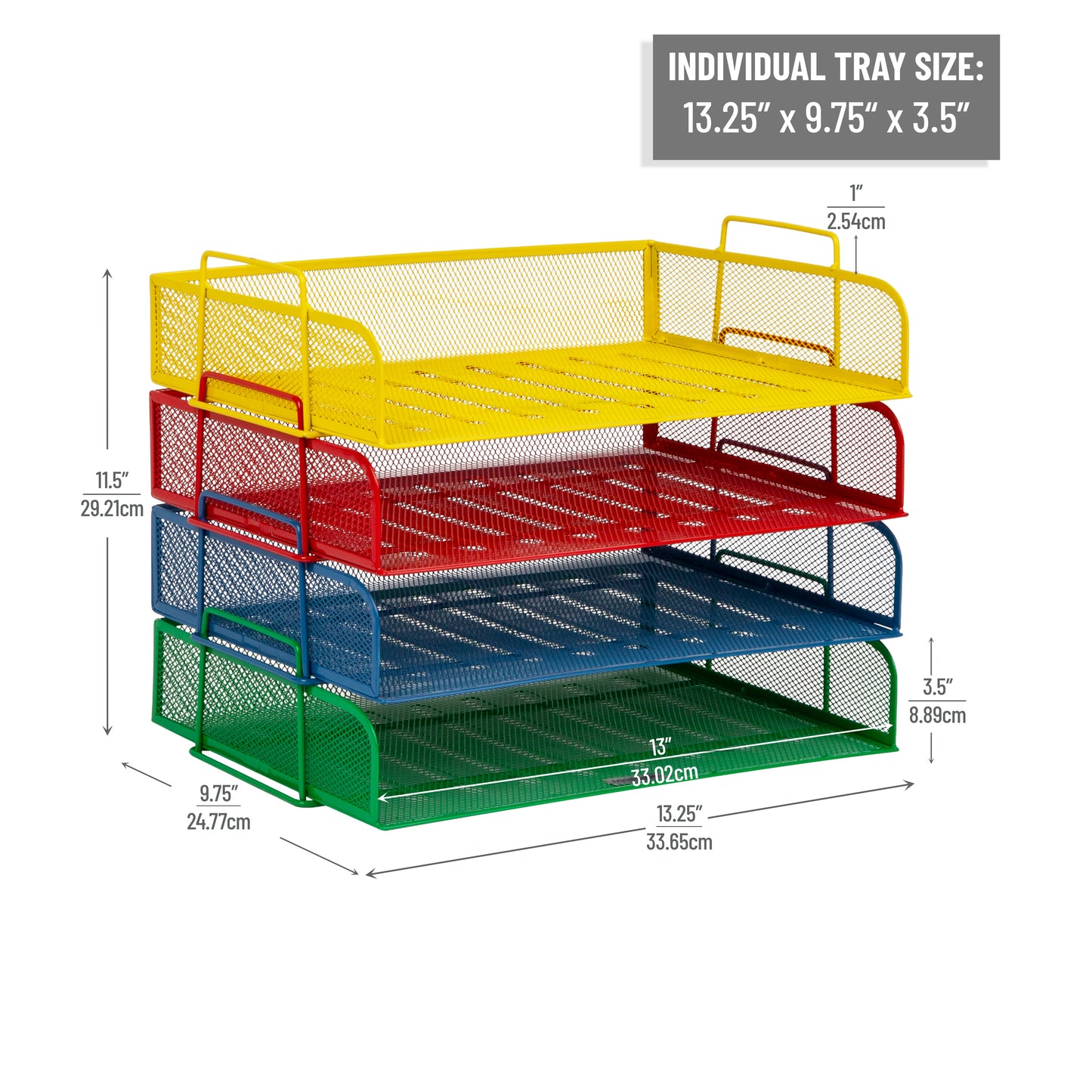 Mind Reader Stackable Paper Tray, Desktop Organizer, File Storage, Office, Metal Mesh, 13.25"L x 9.75"W x 11.25"H, 4 Pcs.