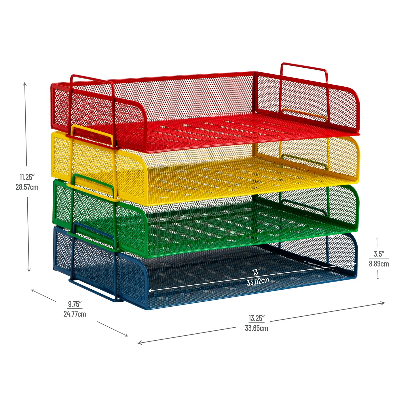 Mind Reader Stackable Paper Tray, Desktop Organizer, File Storage, Office, Metal Mesh, 13.25"L x 9.75"W x 11.25"H, 4 Pcs.