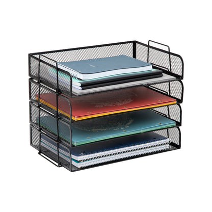 Mind Reader Stackable Paper Tray, Desktop Organizer, File Storage, Office, Metal Mesh, 13.25"L x 9.75"W x 11.5"H, 4 Pcs.