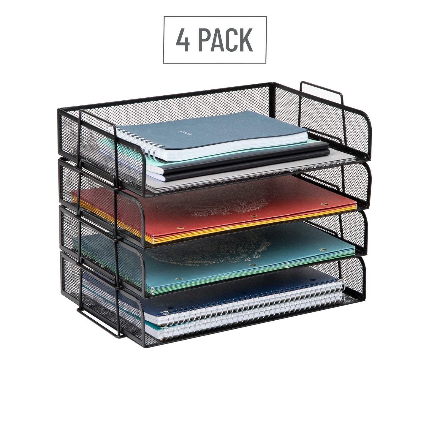 Mind Reader Stackable Paper Tray, Desktop Organizer, File Storage, Office, Metal Mesh, 13.25"L x 9.75"W x 11.25"H, 4 Pcs.