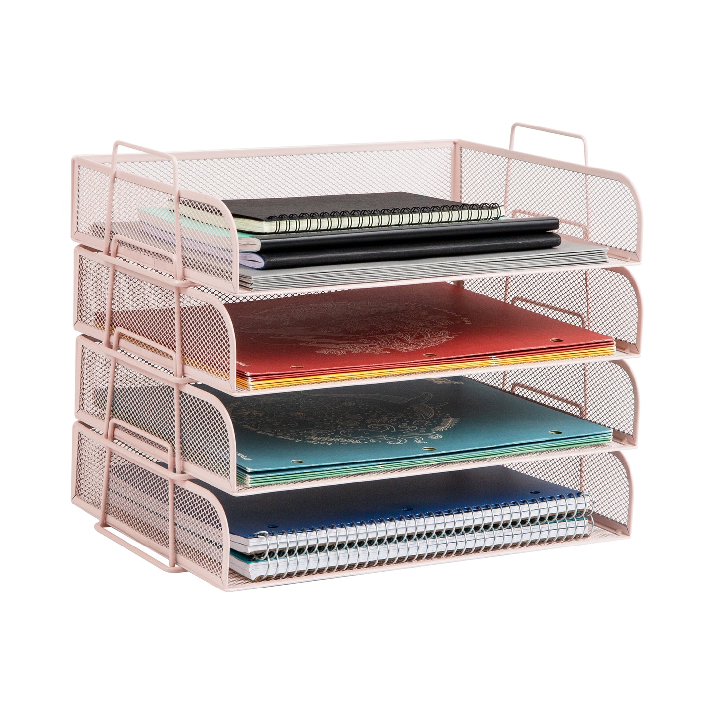 Mind Reader Stackable Paper Tray, Desktop Organizer, File Storage, Office, Metal Mesh, 13.25"L x 9.75"W x 11.5"H, 4 Pcs.