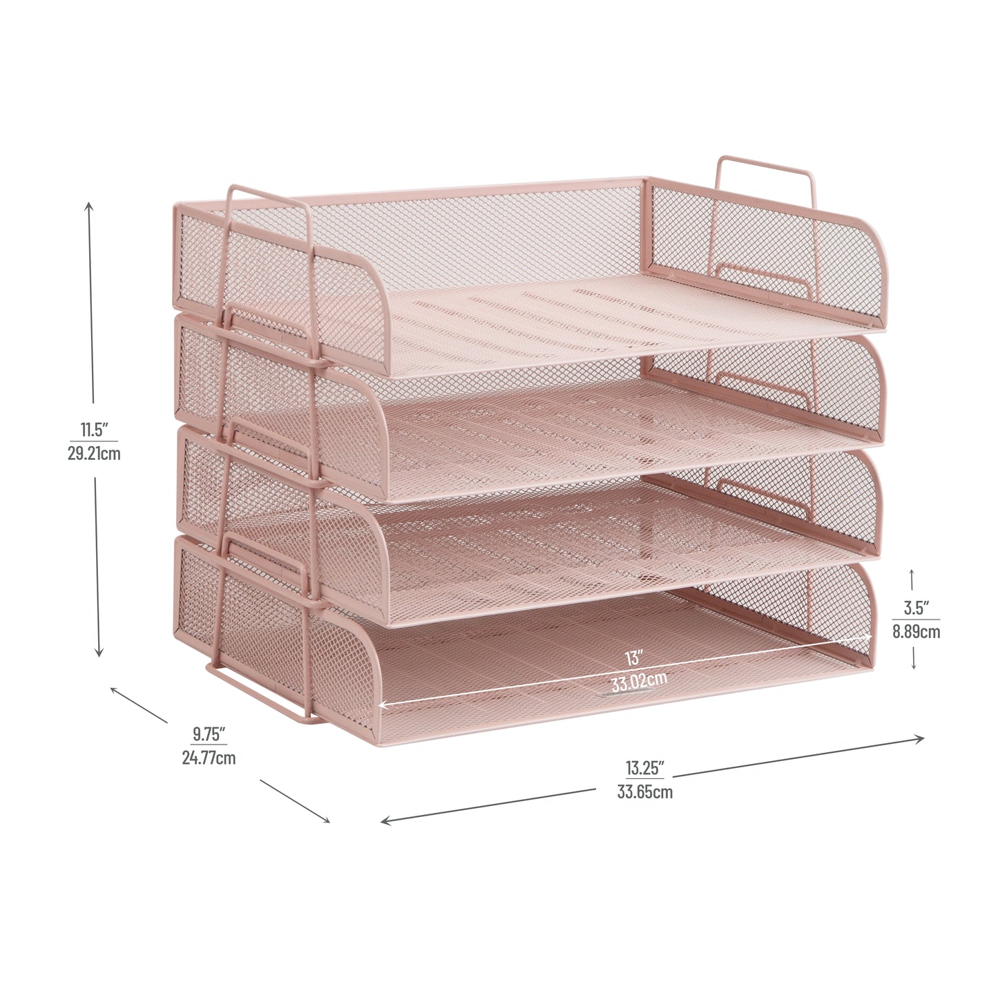 Mind Reader Stackable Paper Tray, Desktop Organizer, File Storage, Office, Metal Mesh, 13.25"L x 9.75"W x 11.5"H, 4 Pcs.