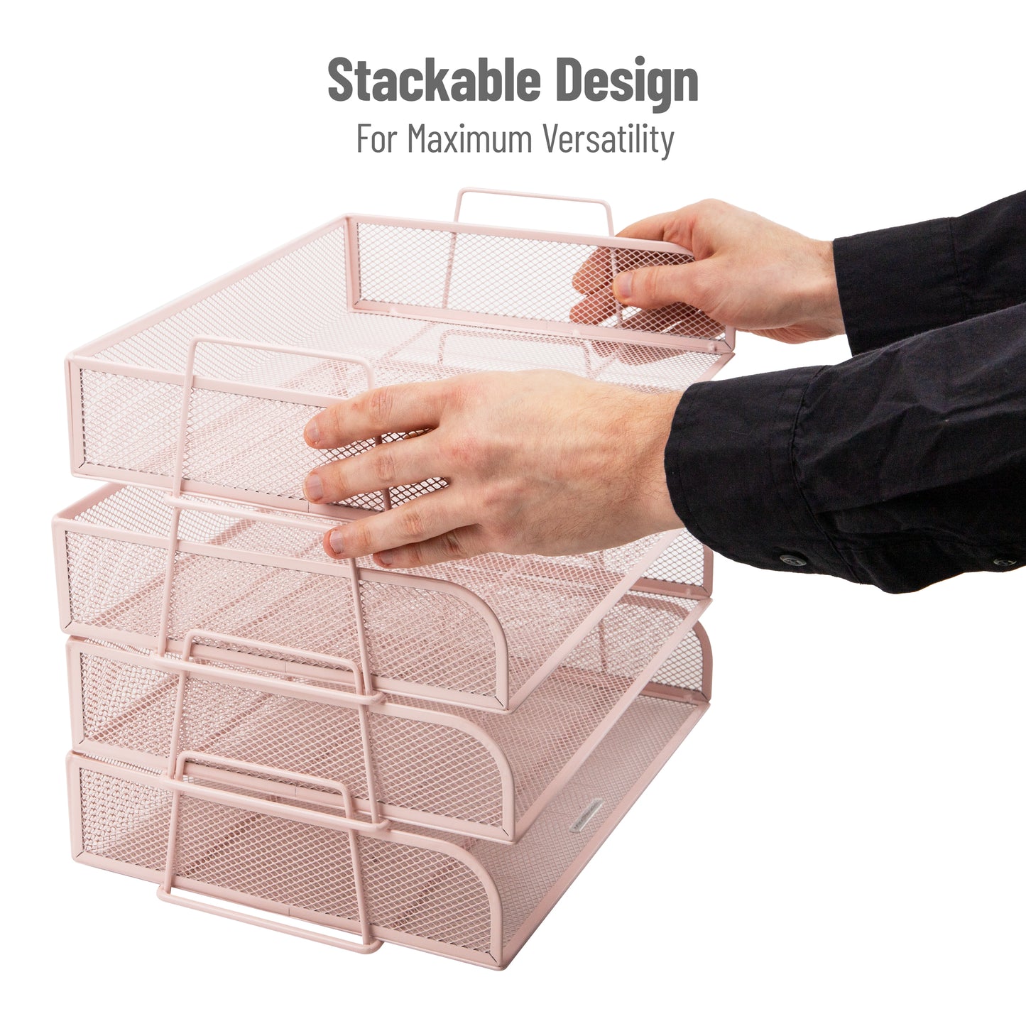 Mind Reader Stackable Paper Tray, Desktop Organizer, File Storage, Office, Metal Mesh, 13.25"L x 9.75"W x 11.25"H, 4 Pcs.