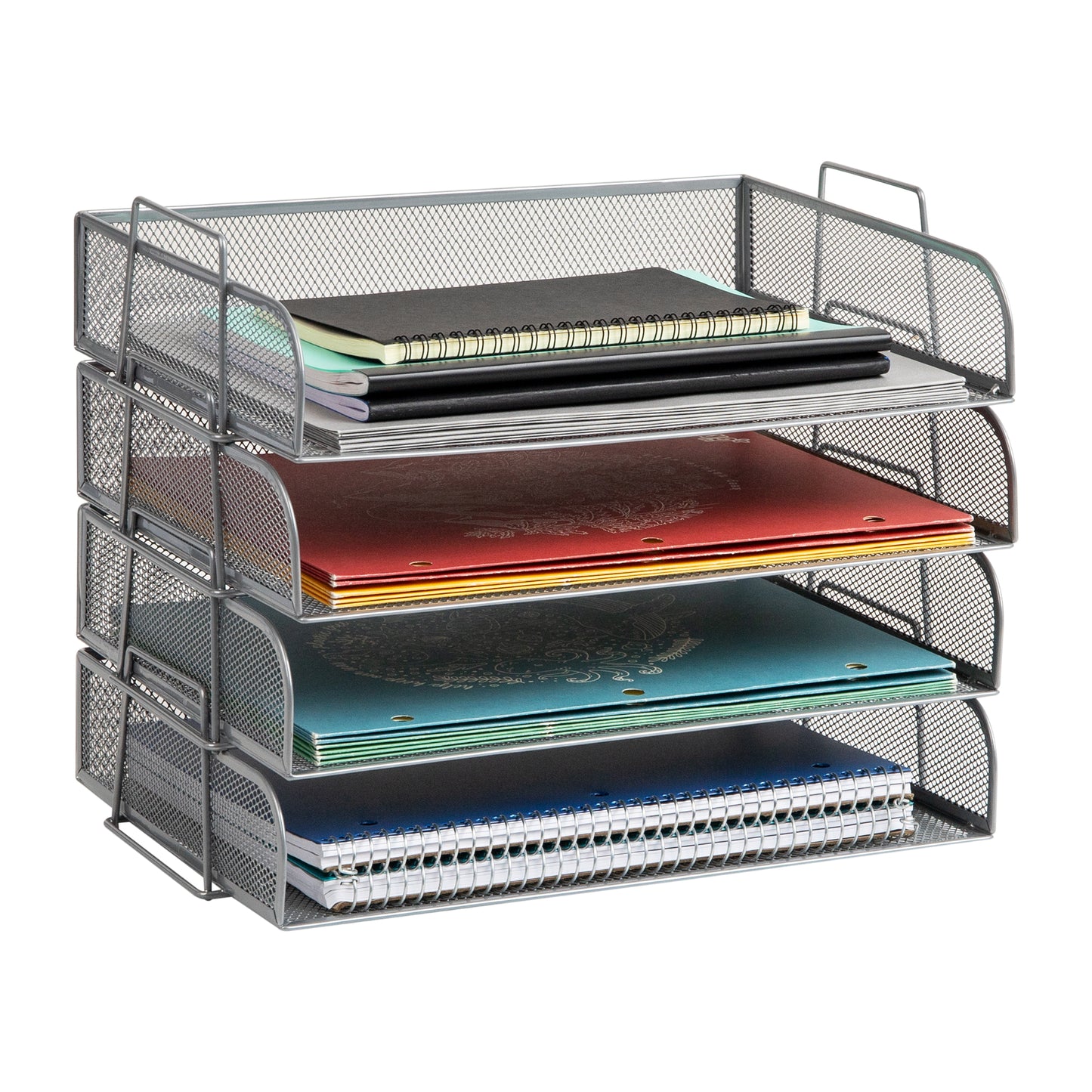 Mind Reader Stackable Paper Tray, Desktop Organizer, File Storage, Office, Metal Mesh, 13.25"L x 9.75"W x 11.5"H, 4 Pcs.