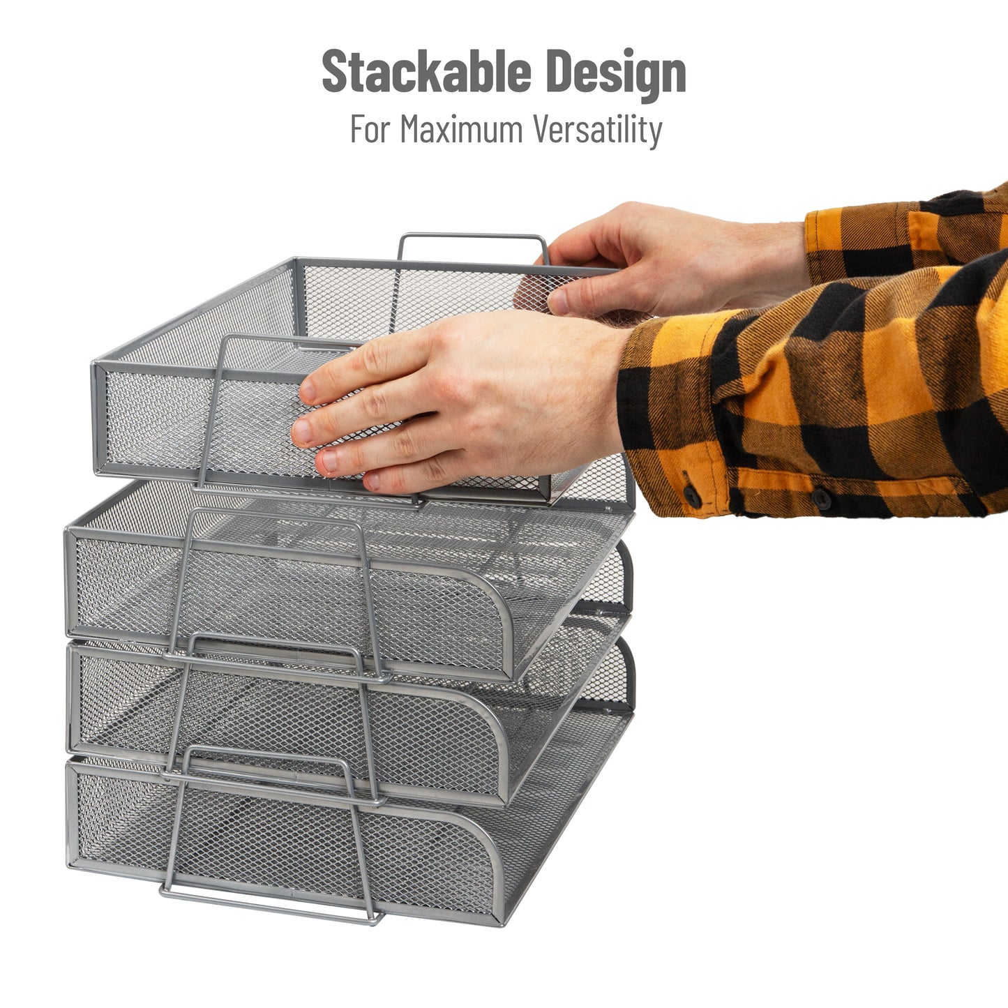 Mind Reader Stackable Paper Tray, Desktop Organizer, File Storage, Office, Metal Mesh, 13.25"L x 9.75"W x 11.5"H, 4 Pcs.