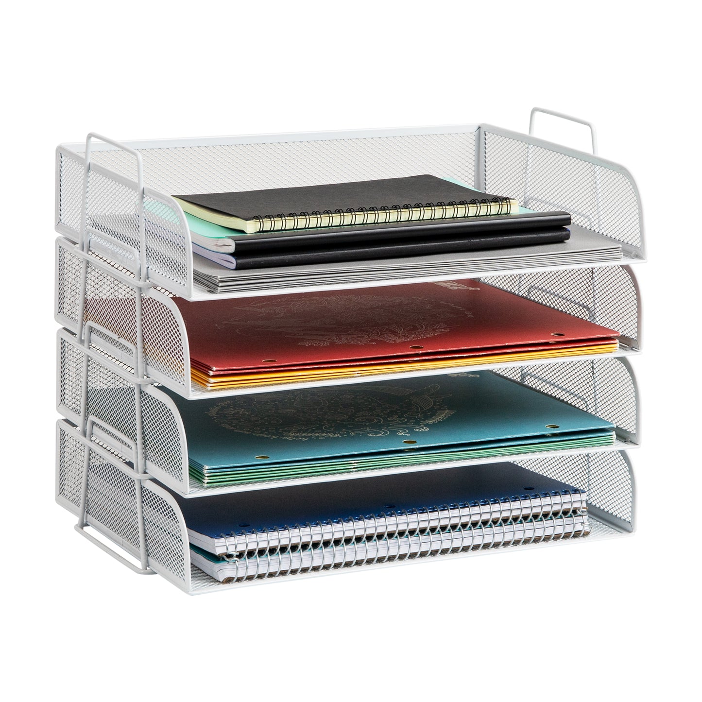 Mind Reader Stackable Paper Tray, Desktop Organizer, File Storage, Office, Metal Mesh, 13.25"L x 9.75"W x 11.5"H, 4 Pcs.