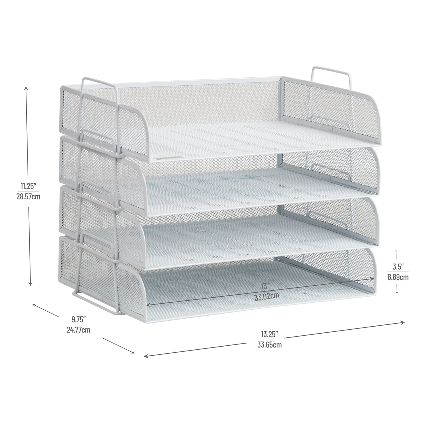 Mind Reader Stackable Paper Tray, Desktop Organizer, File Storage, Office, Metal Mesh, 13.25"L x 9.75"W x 11.25"H, 4 Pcs.