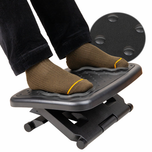 Mind Reader Adjustable Foot Rest with Elastomer Pad for Comfort and Support, Ergonomic Foot Platform, Height Adjustable, Black